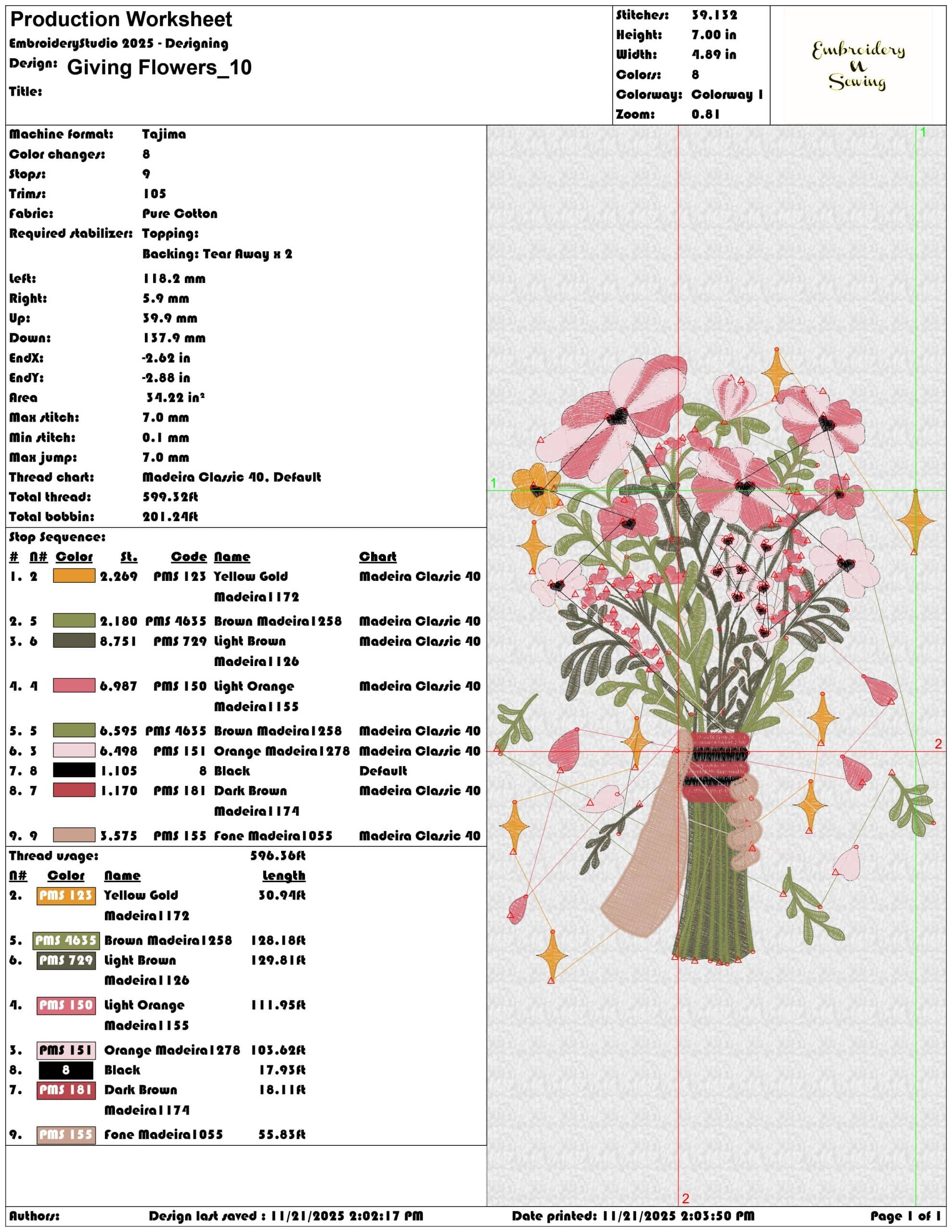 Giving Flowers - Elegant embroidery design file - instant download — view 3