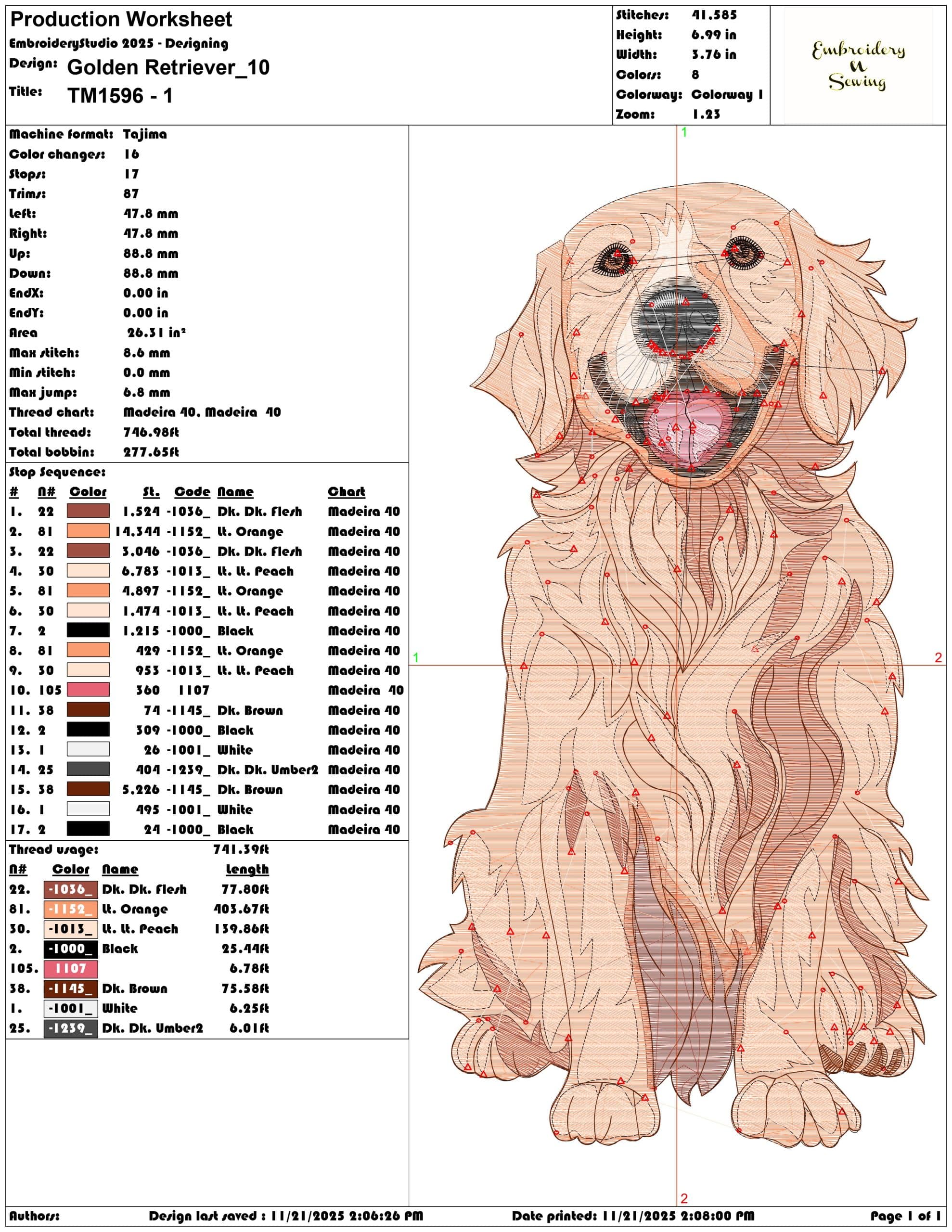 Golden Retriever - Elegant embroidery design file - instant download — view 3