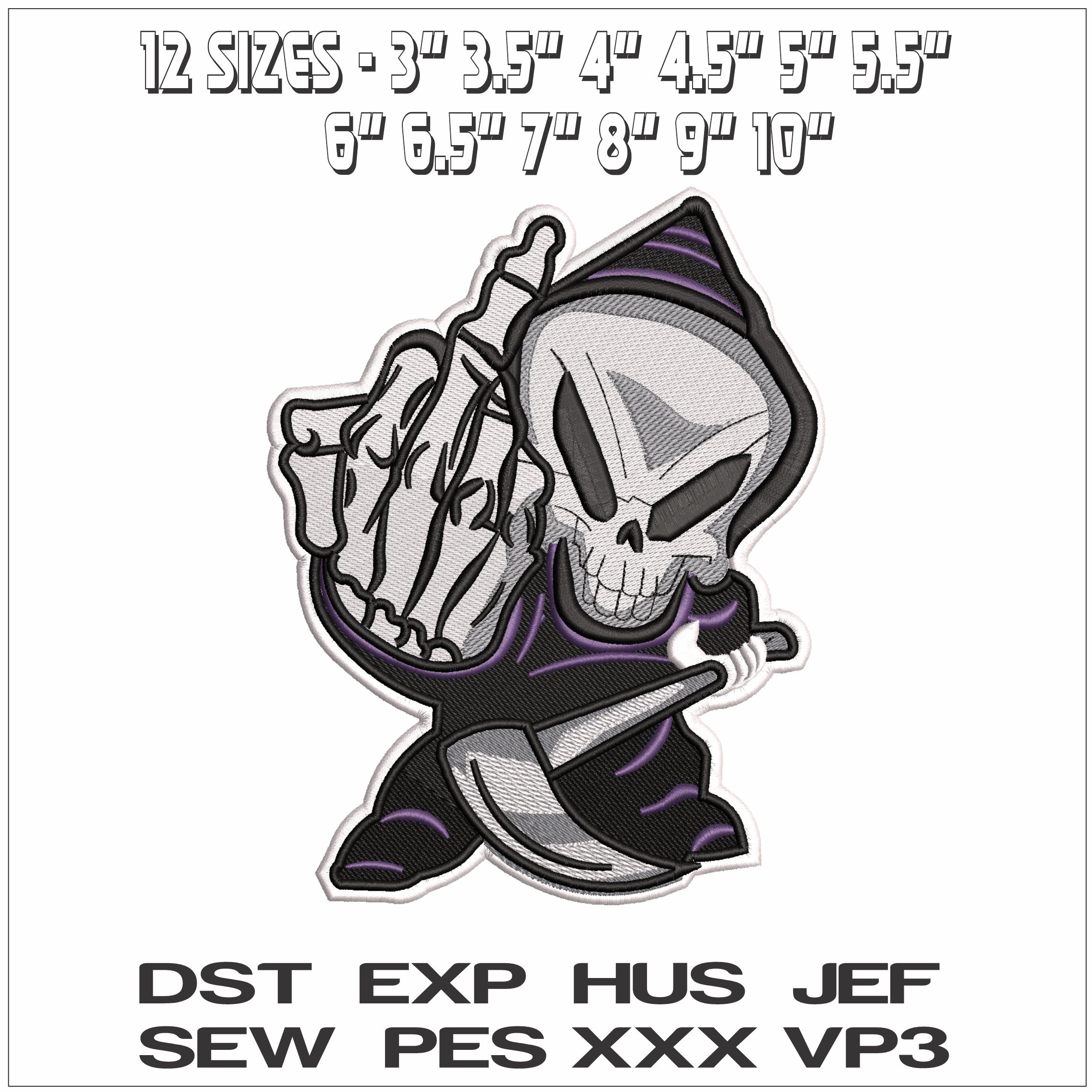 Grimm Reaper Giving the finger - Elegant embroidery design file - instant download — view 2
