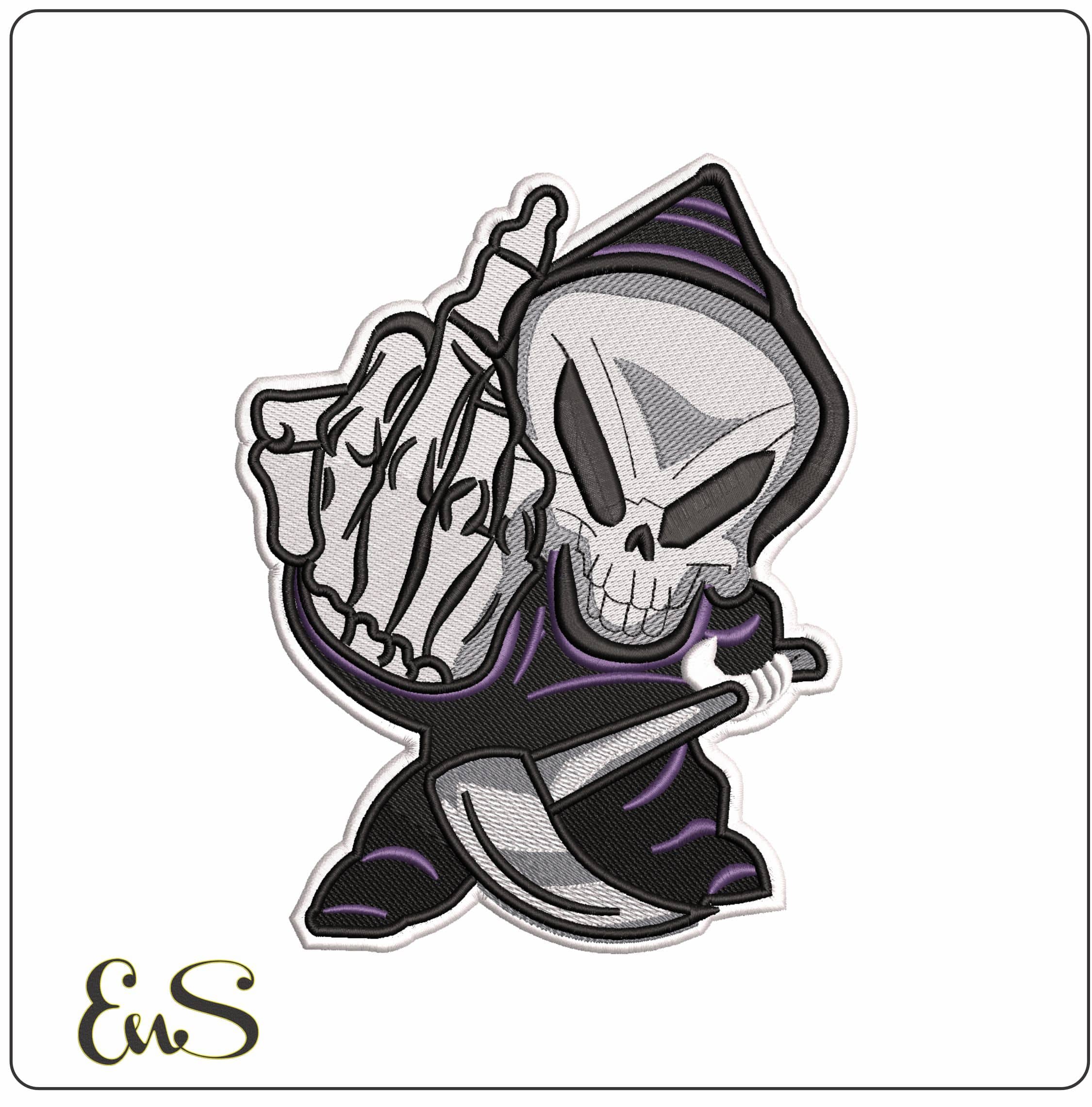 Grimm Reaper Giving the finger - Elegant embroidery design file - instant download