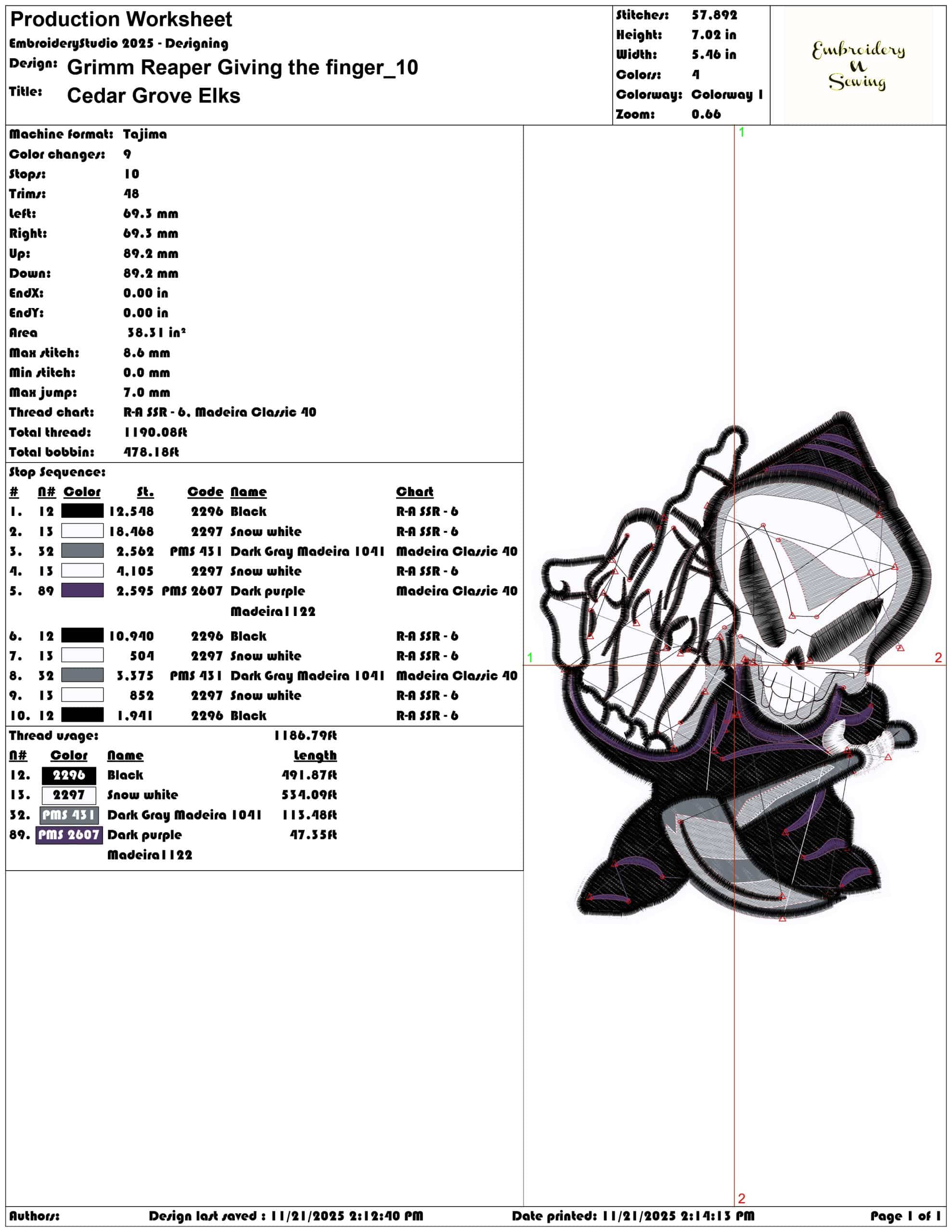 Grimm Reaper Giving the finger - Elegant embroidery design file - instant download — view 3