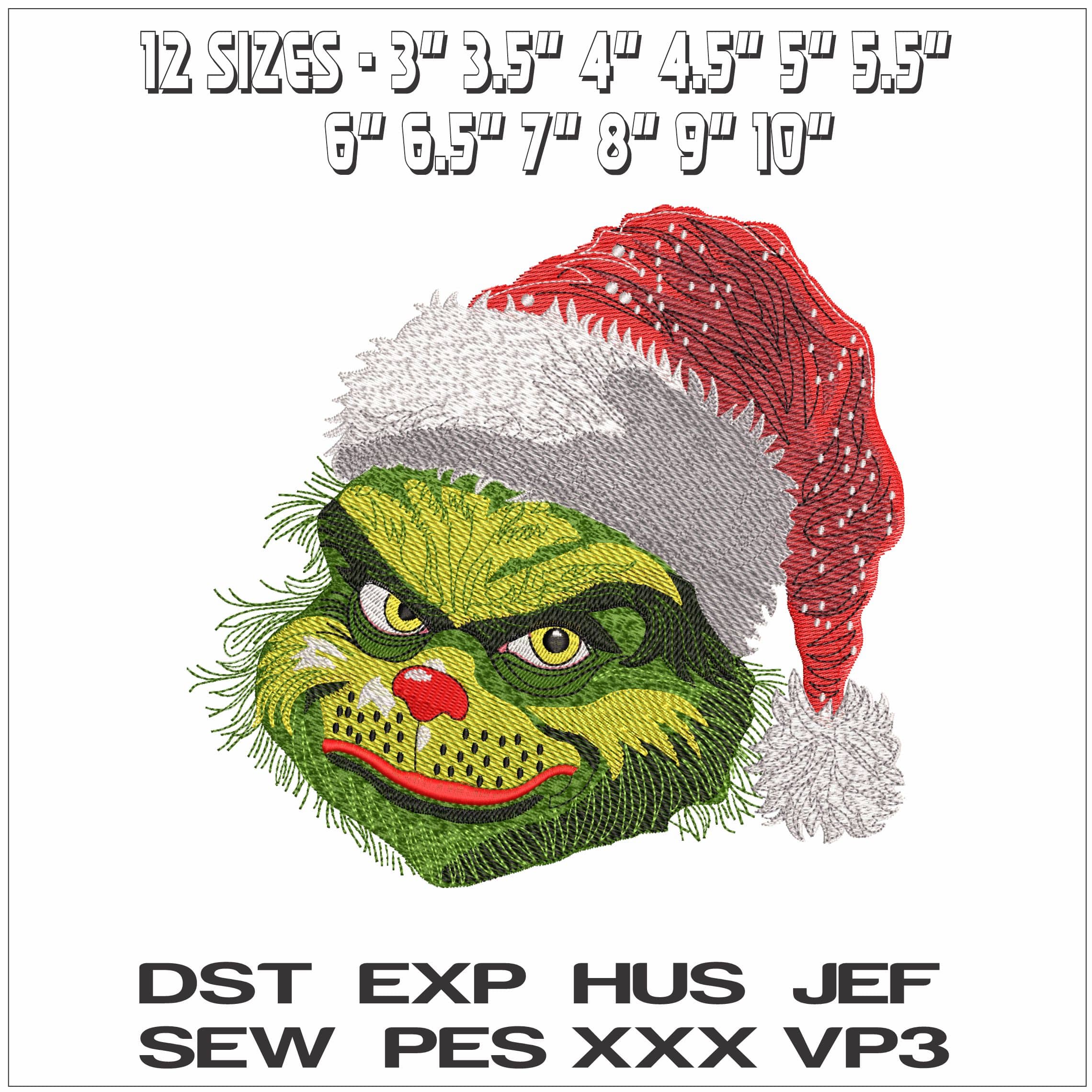 Grinch Christmas Face - Elegant embroidery design file - instant download — view 2