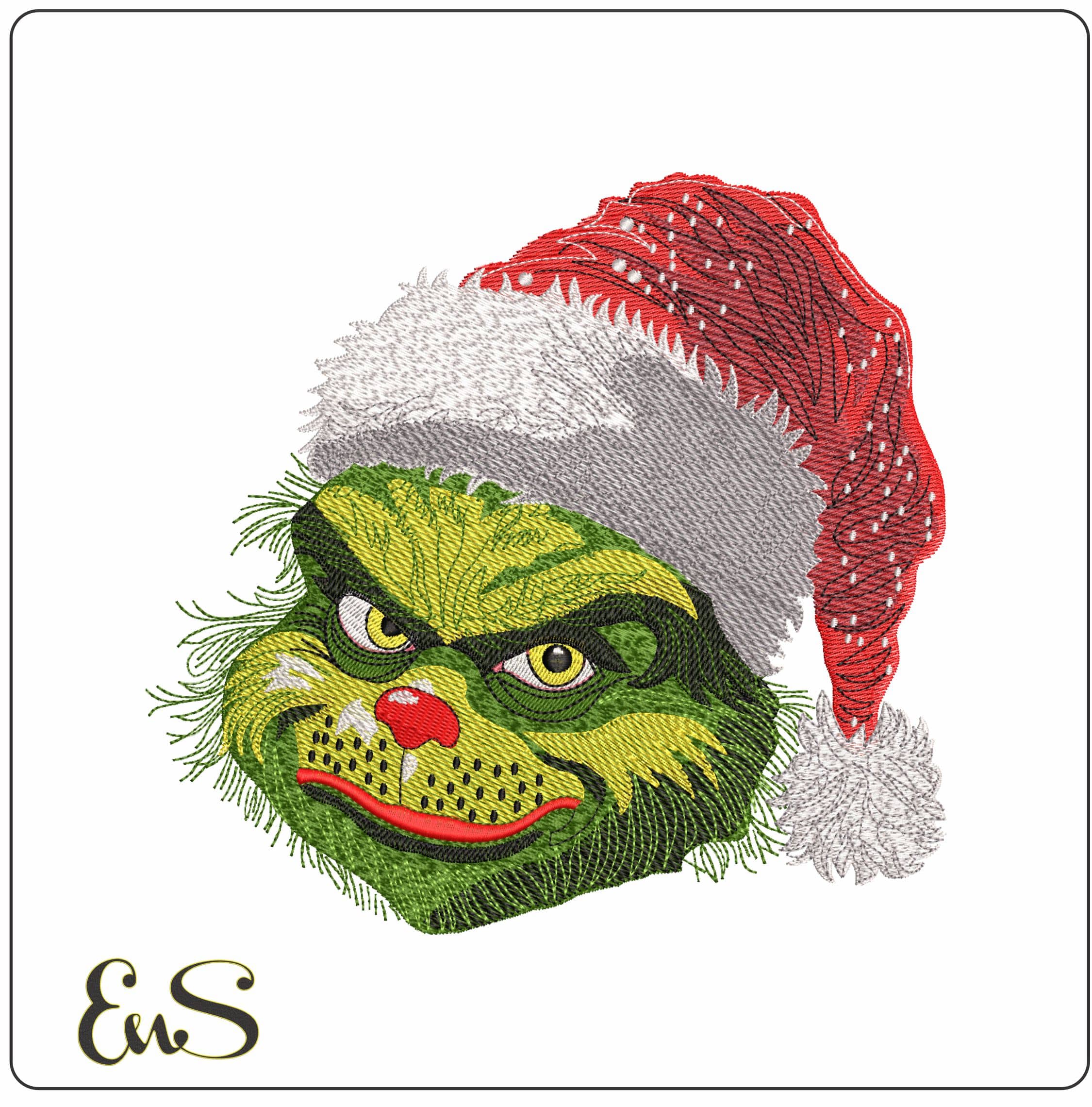 Grinch Christmas Face - Elegant embroidery design file - instant download