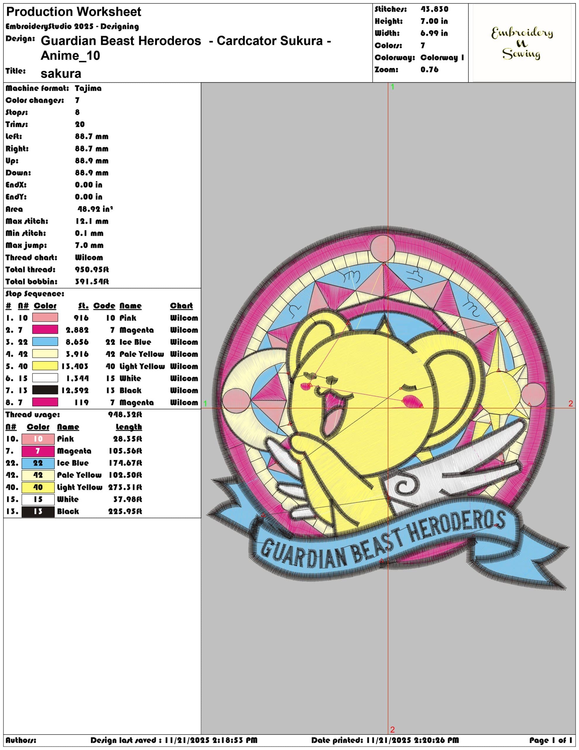 Guardian Beast Heroderos Cardcator Sukura Anime - Elegant embroidery design file - instant download — view 3