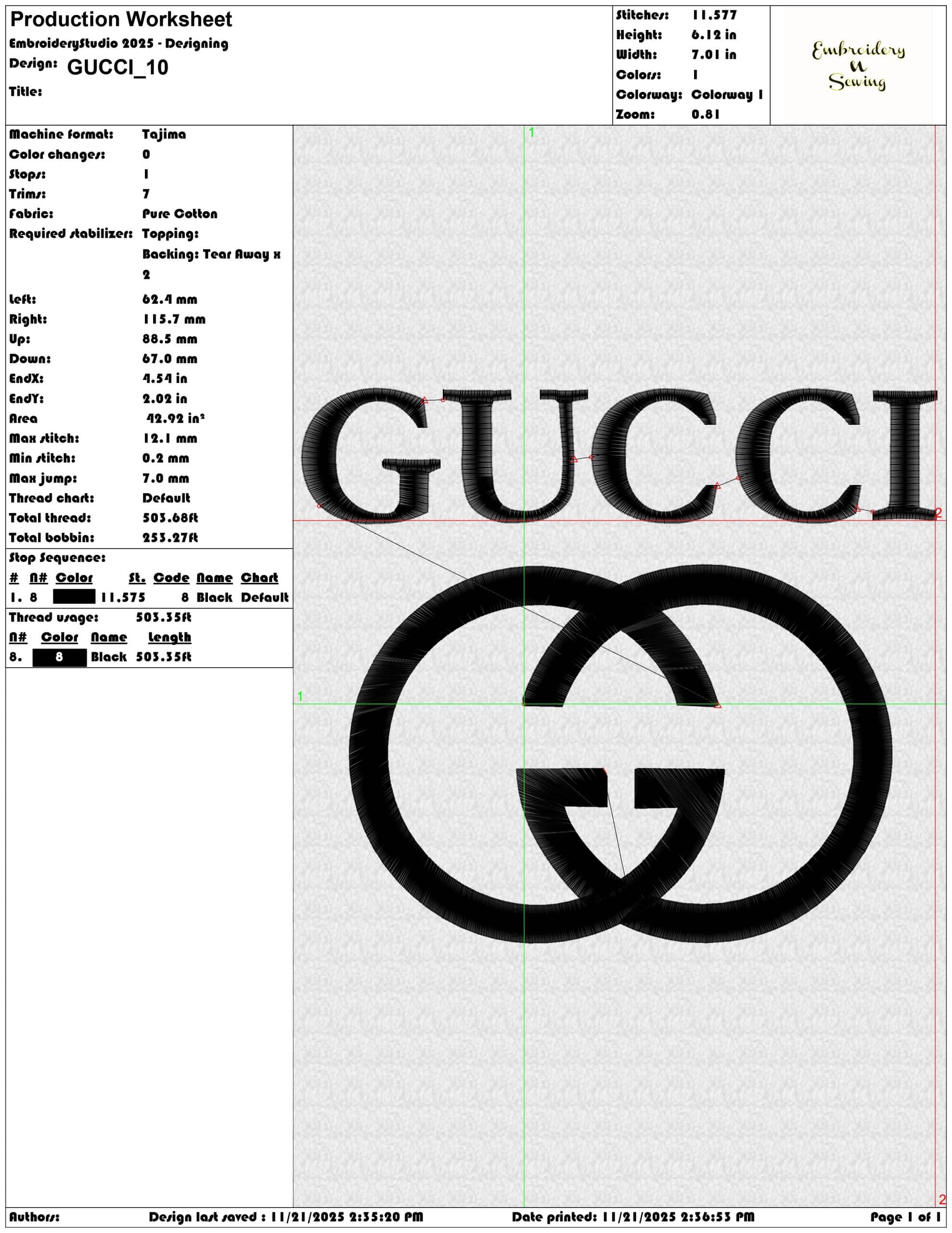 GUCCI - Elegant embroidery design file - instant download — view 3