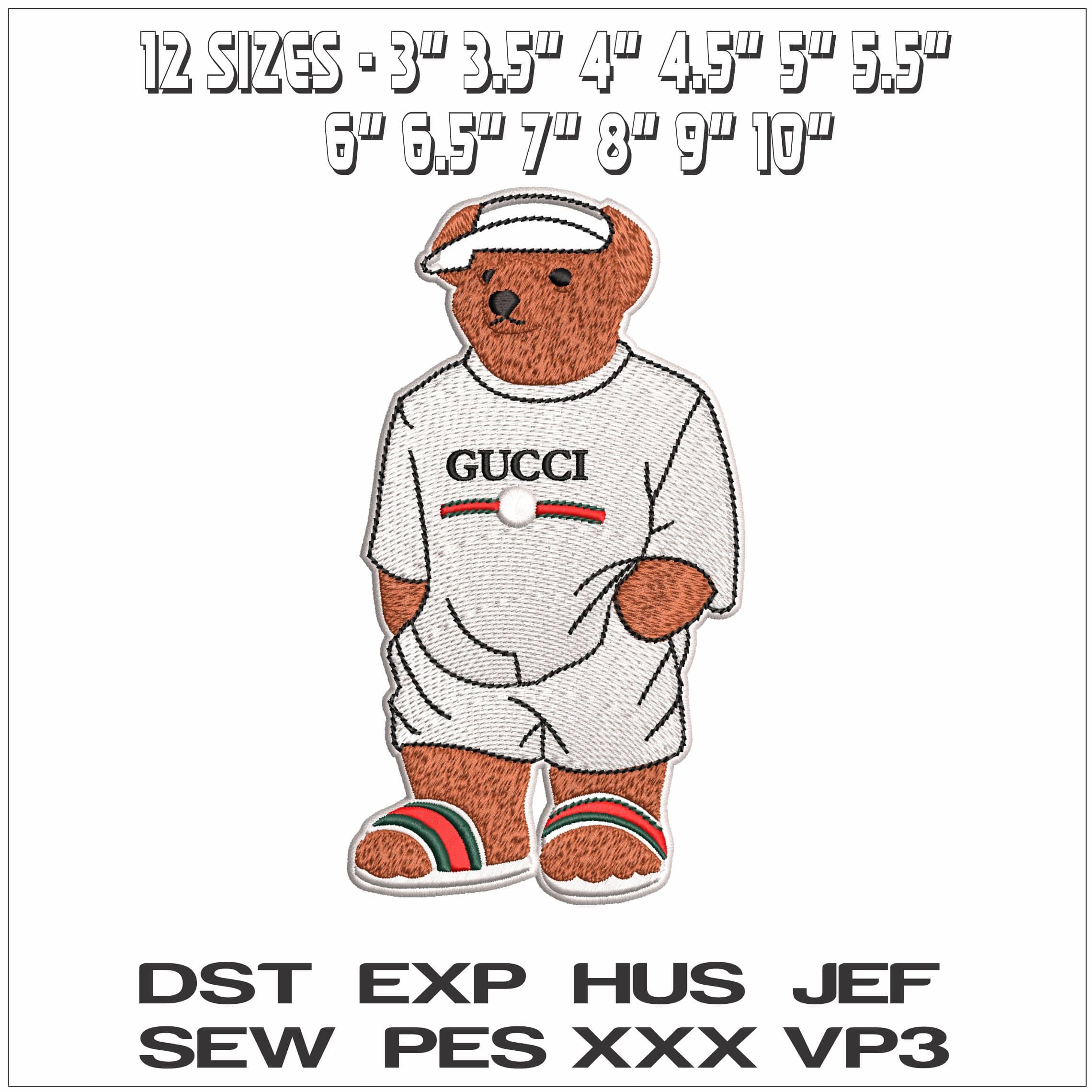 Gucci Bear in Tennis Gear  - Elegant embroidery design file - instant download — view 2