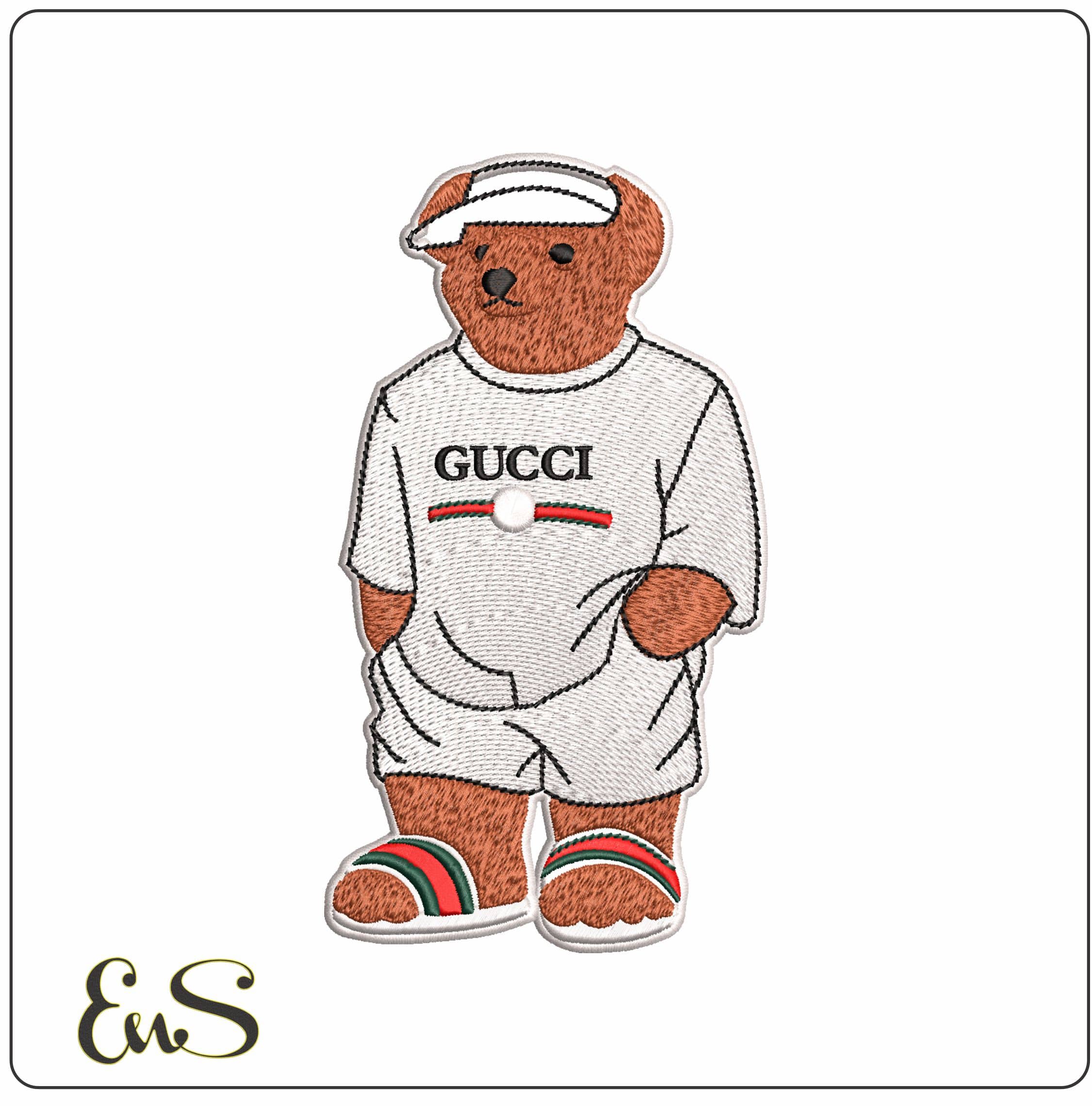 Gucci Bear in Tennis Gear  - Elegant embroidery design file - instant download