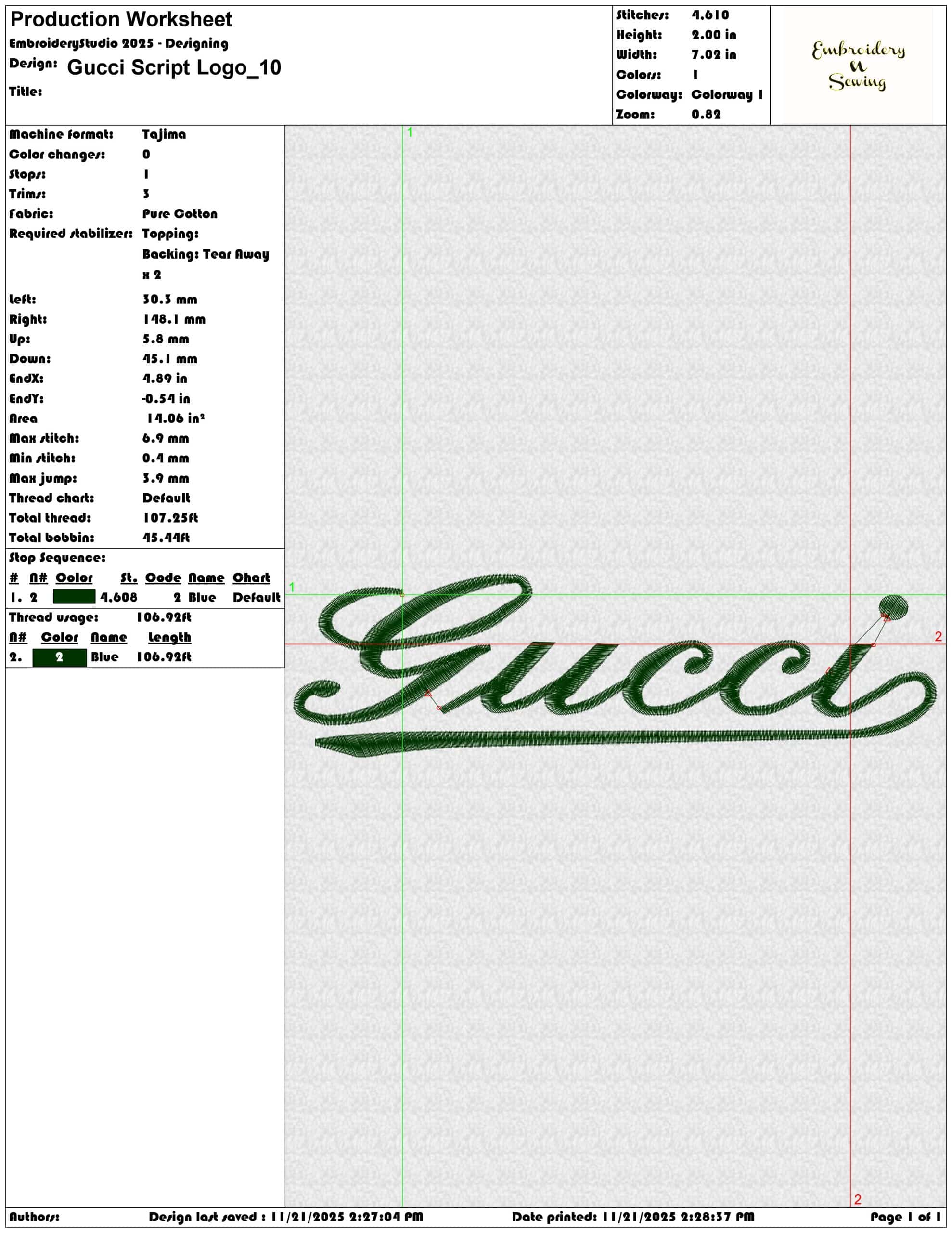 Gucci Script Logo - Elegant embroidery design file - instant download — view 3