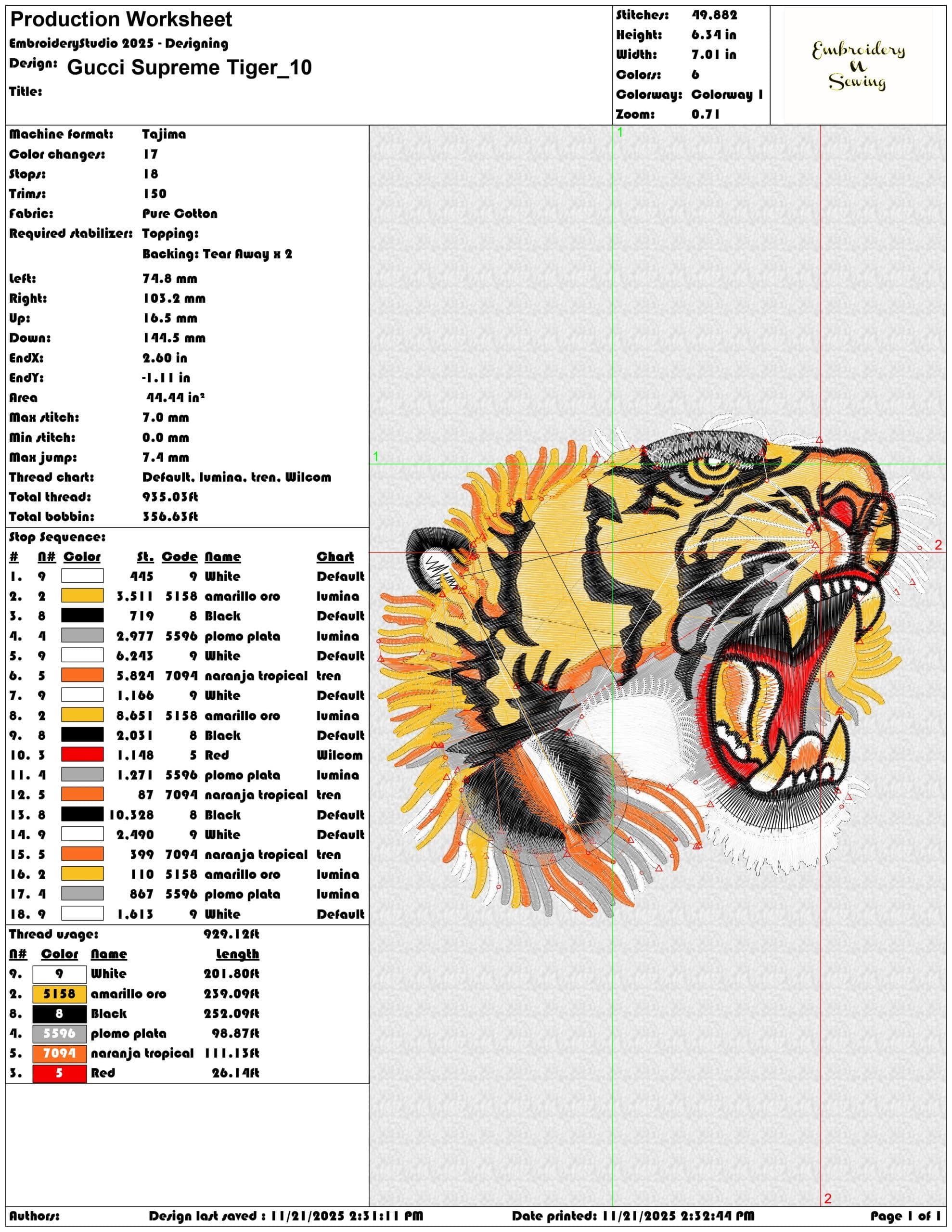 Gucci Supreme Tiger - Elegant embroidery design file - instant download — view 3