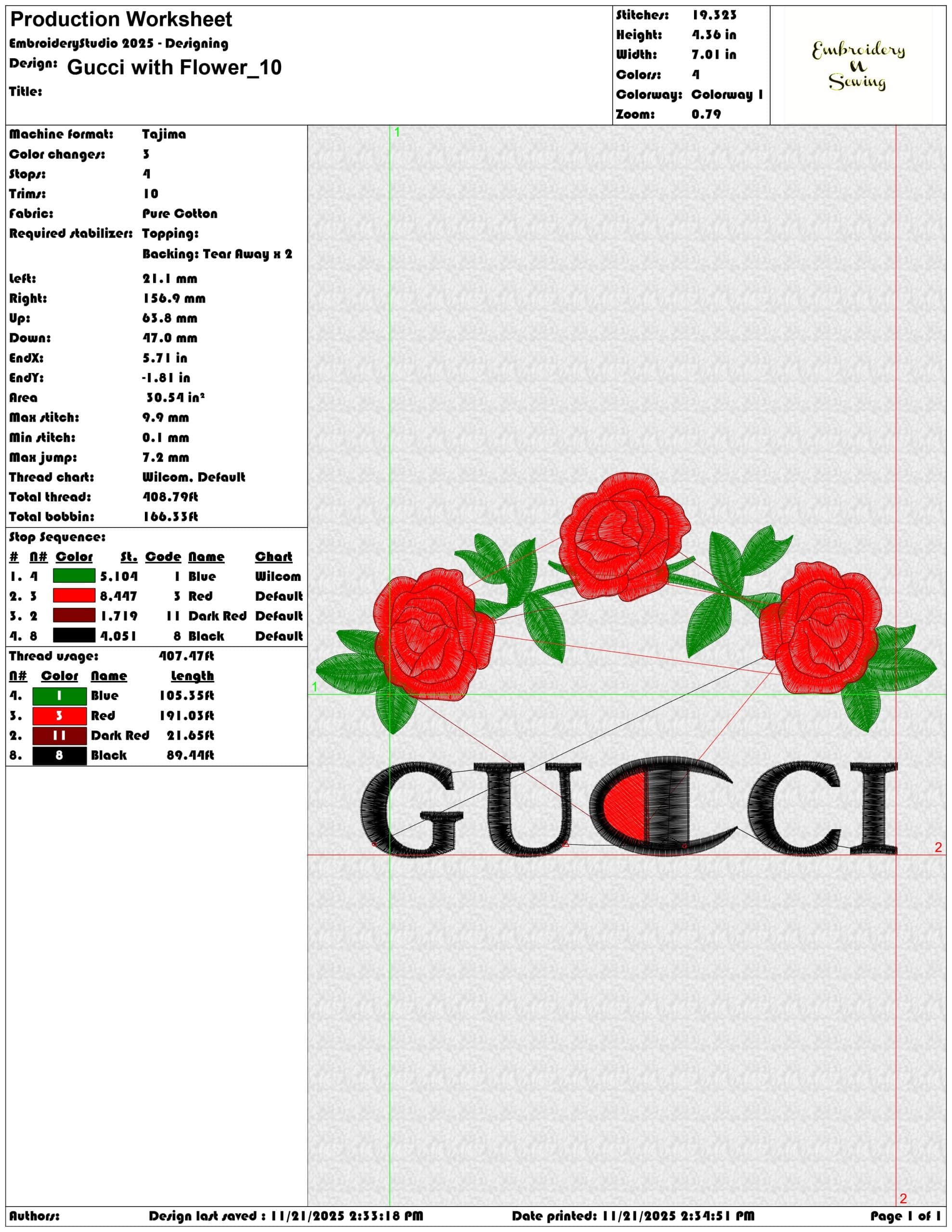 Gucci with Flower - Elegant embroidery design file - instant download — view 3