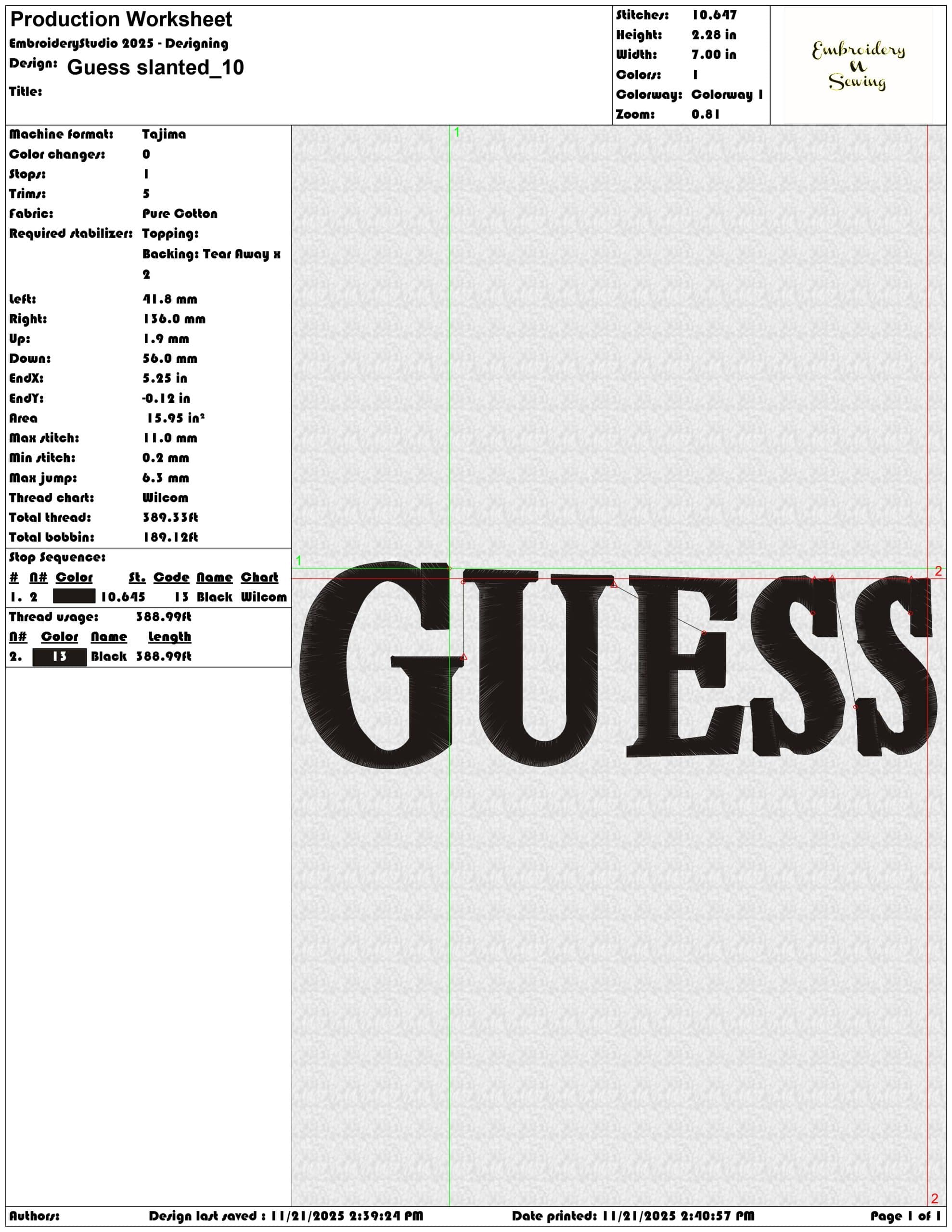 Guess slanted - Elegant embroidery design file - instant download — view 3