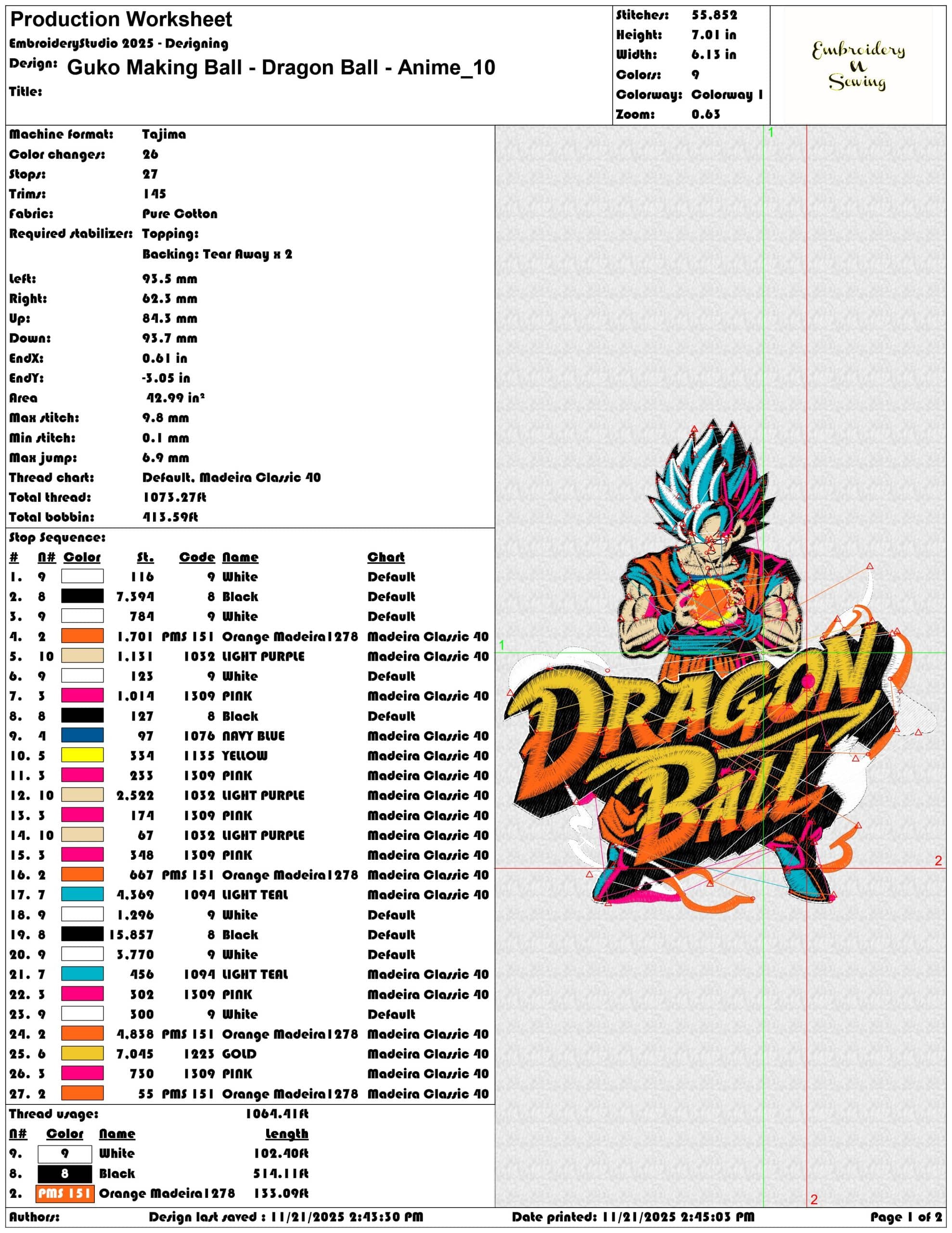 Guko Making Ball Dragon Ball Anime - Elegant embroidery design file - instant download — view 3
