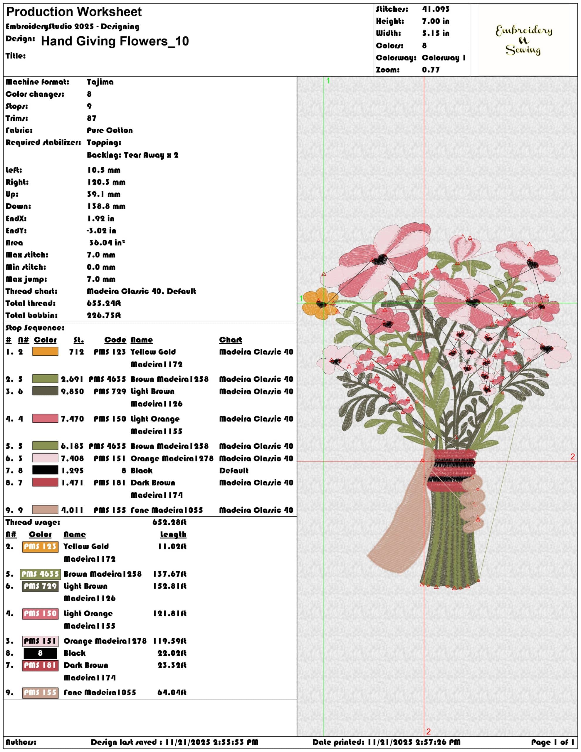 Hand Giving Flowers - Elegant embroidery design file - instant download — view 3