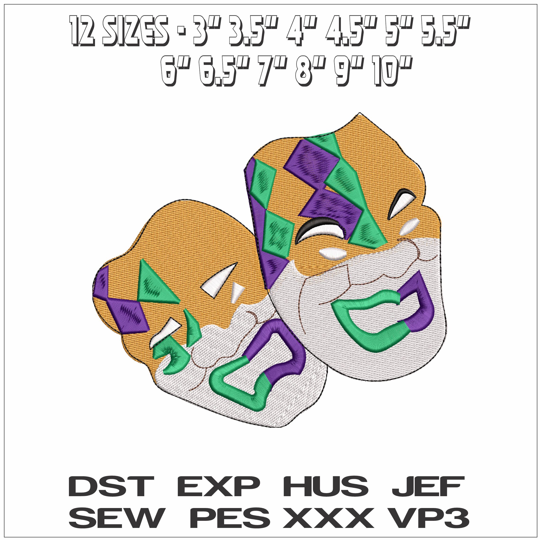 Hareliquinn Masks for Mardi Gras- Elegant embroidery design file - instant download — view 2
