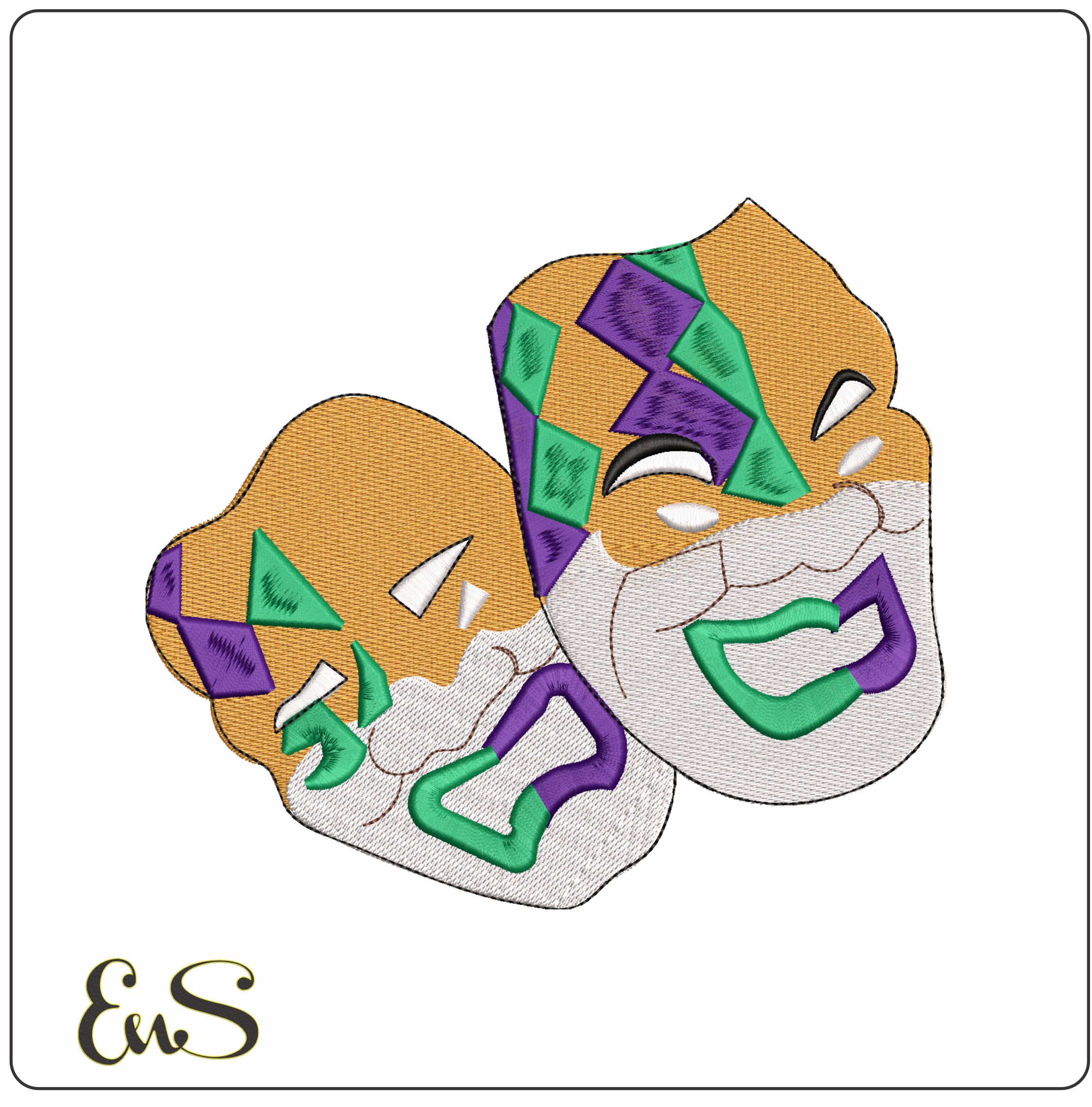 Hareliquinn Masks for Mardi Gras- Elegant embroidery design file - instant download