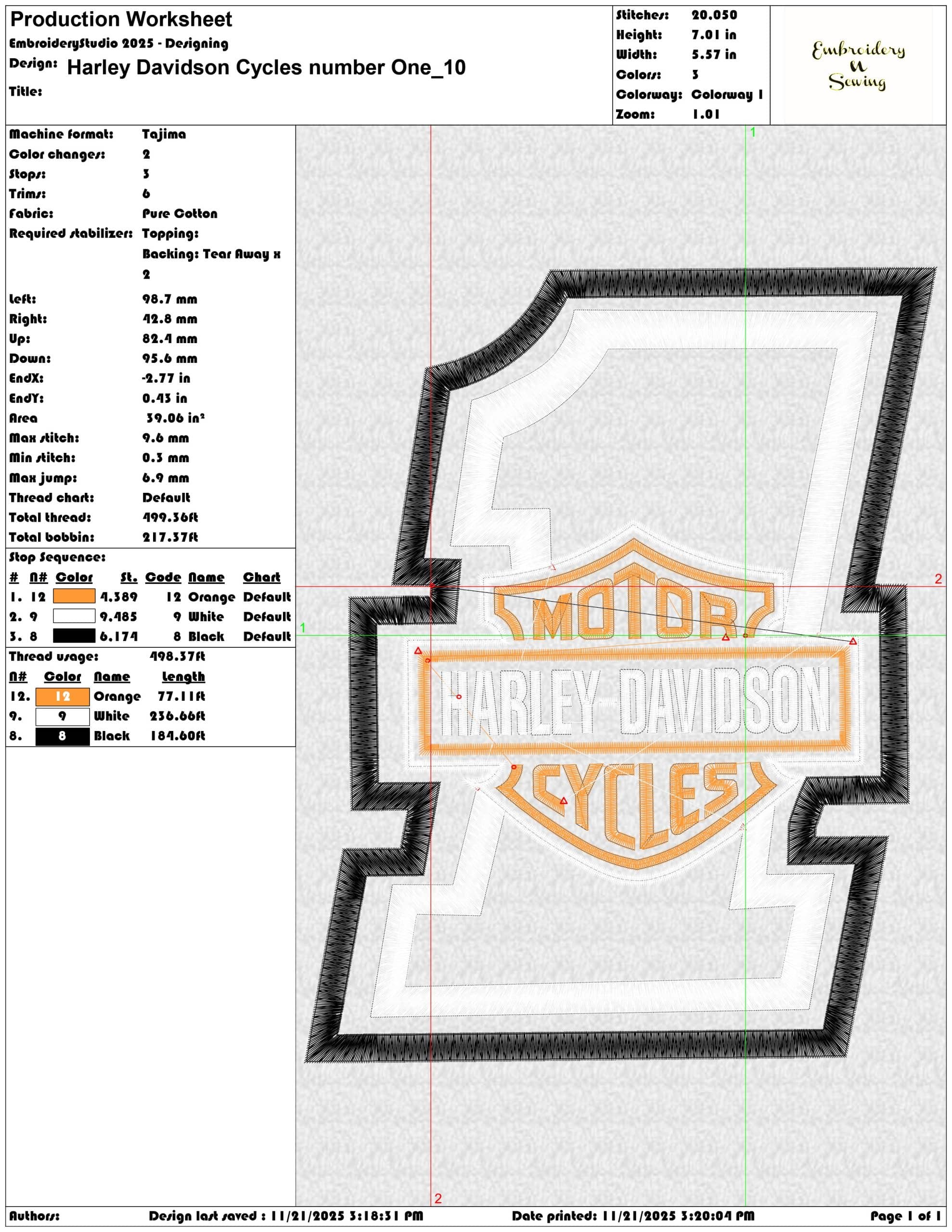 Harley Davidson Cycles number One- Elegant embroidery design file - instant download — view 3