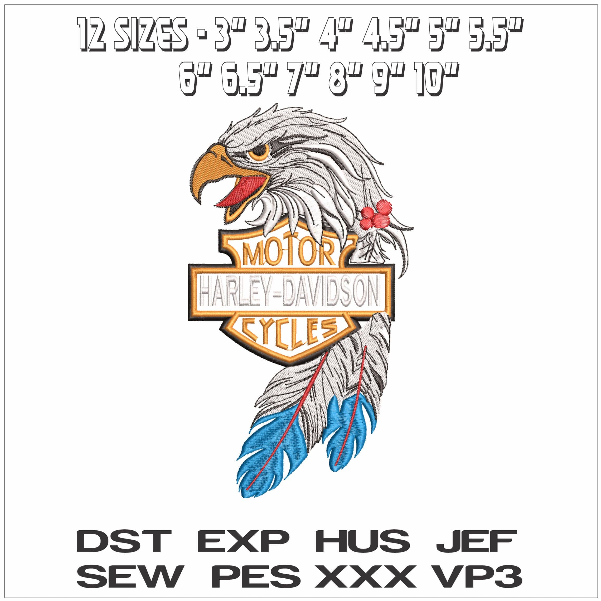 Harley Davidson with Eagle- Elegant embroidery design file - instant download — view 2