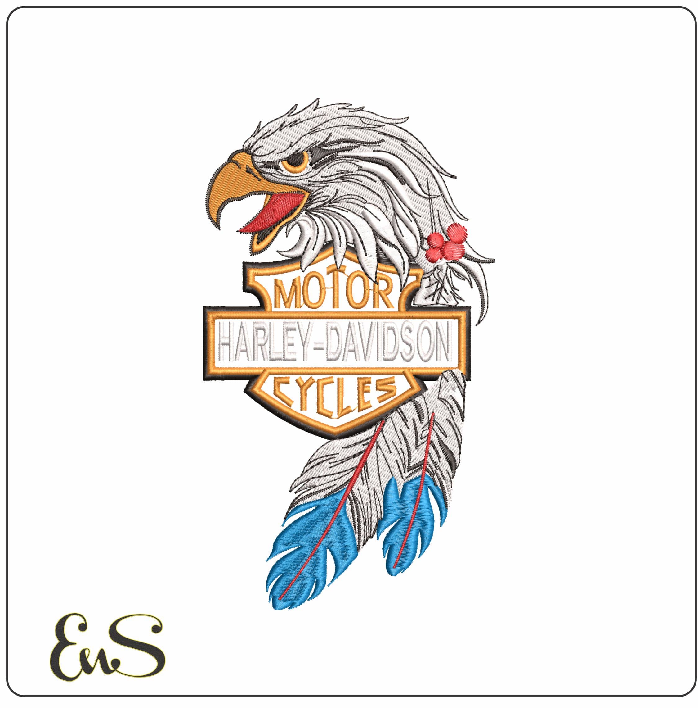Harley Davidson with Eagle- Elegant embroidery design file - instant download