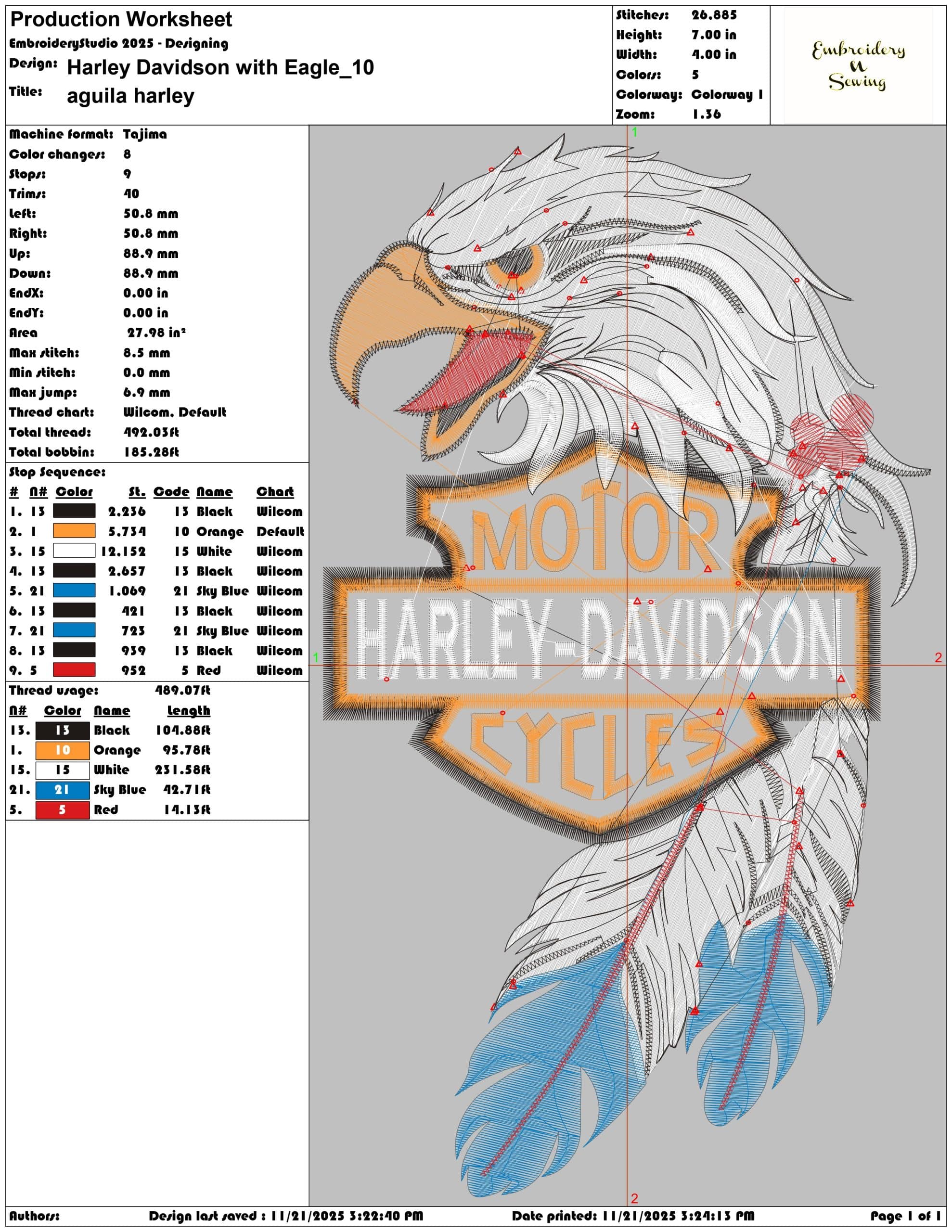 Harley Davidson with Eagle- Elegant embroidery design file - instant download — view 3