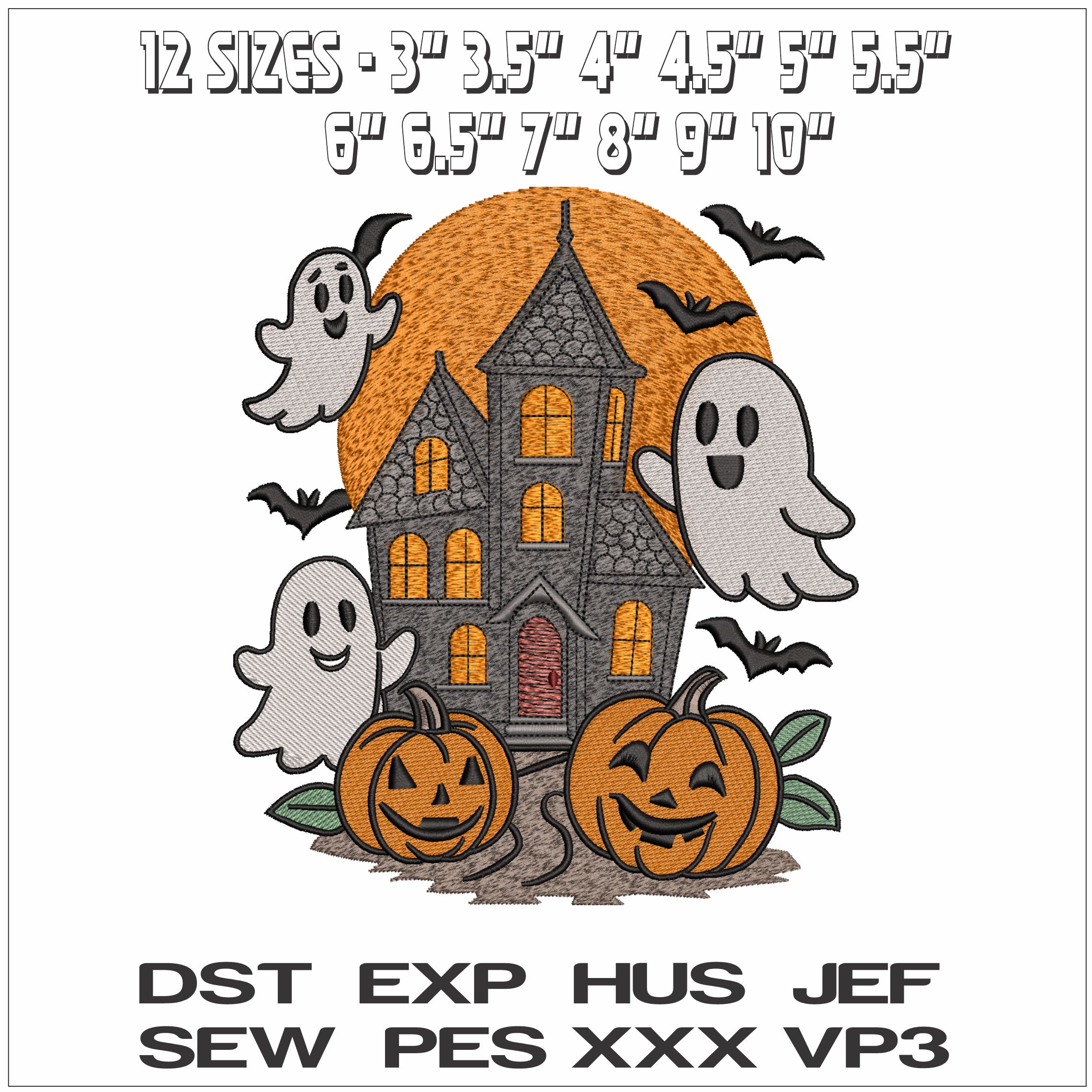 Haunted House with Ghosts- Elegant embroidery design file - instant download — view 2