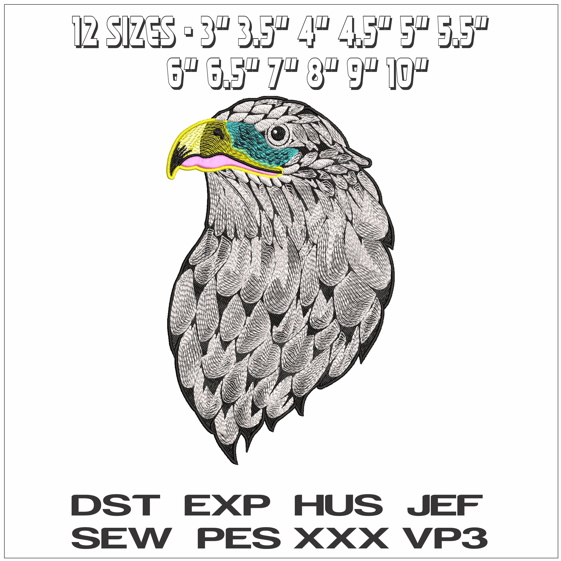 Head of and Eagle- Elegant embroidery design file - instant download — view 2