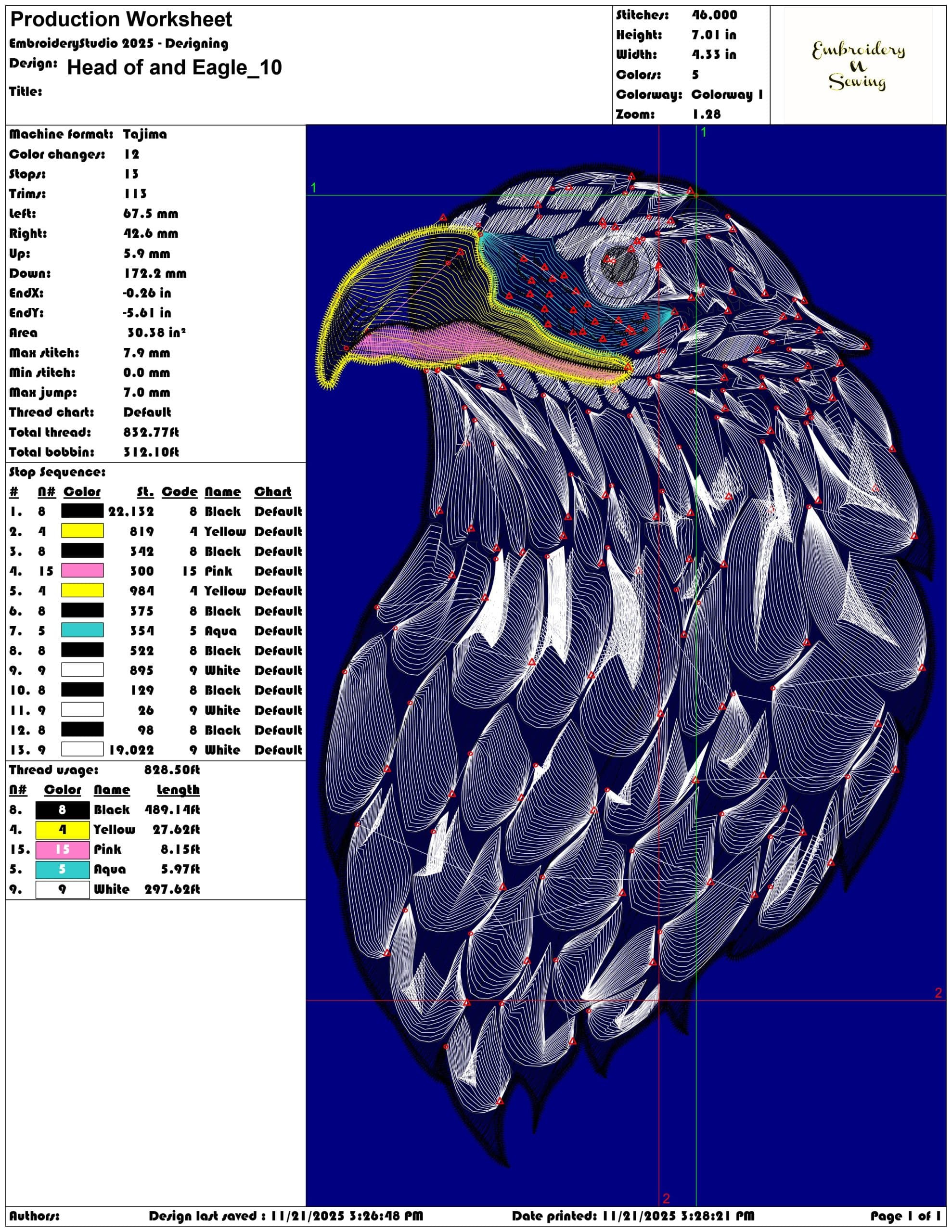 Head of and Eagle- Elegant embroidery design file - instant download — view 3