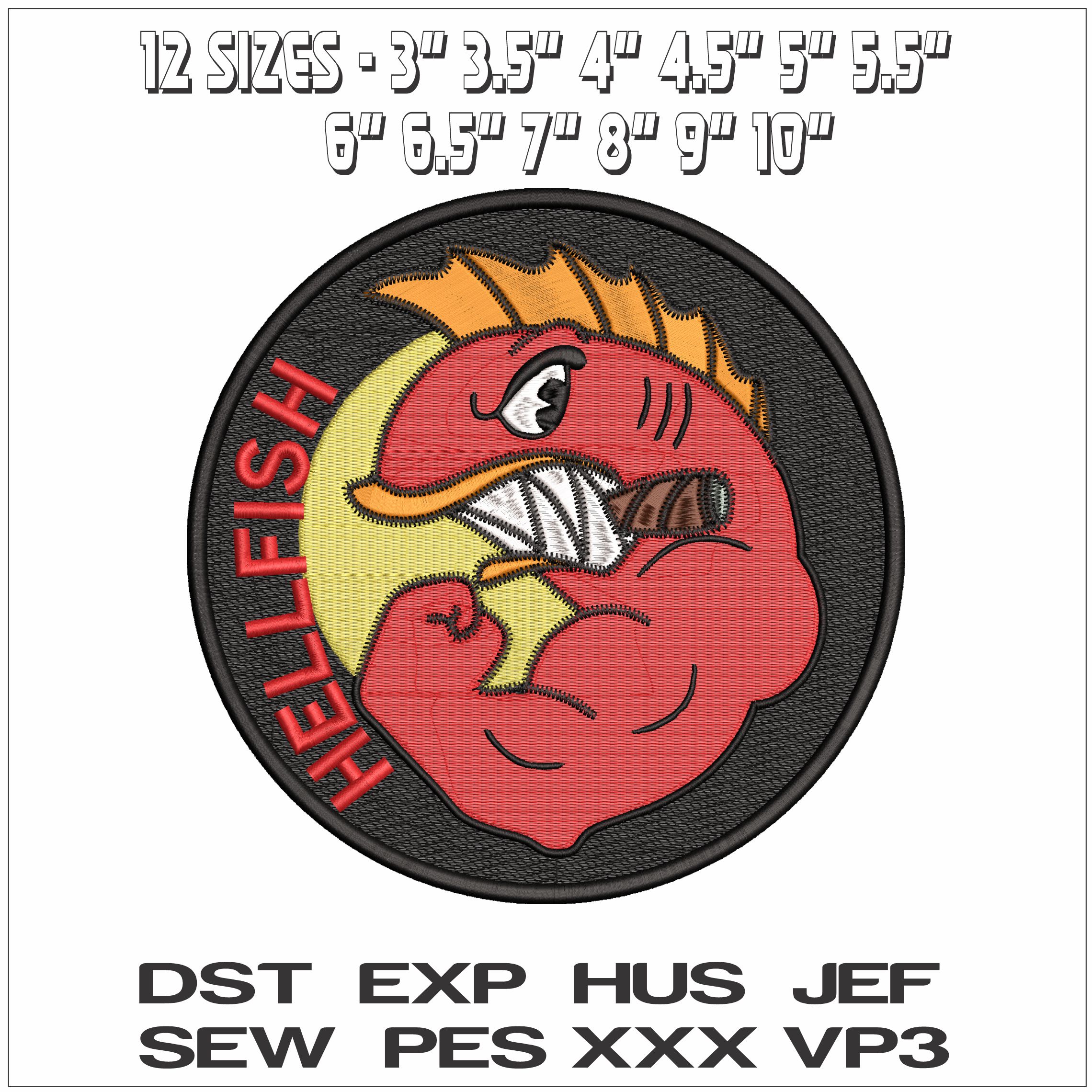 Hellfish Logo- Elegant embroidery design file - instant download — view 2