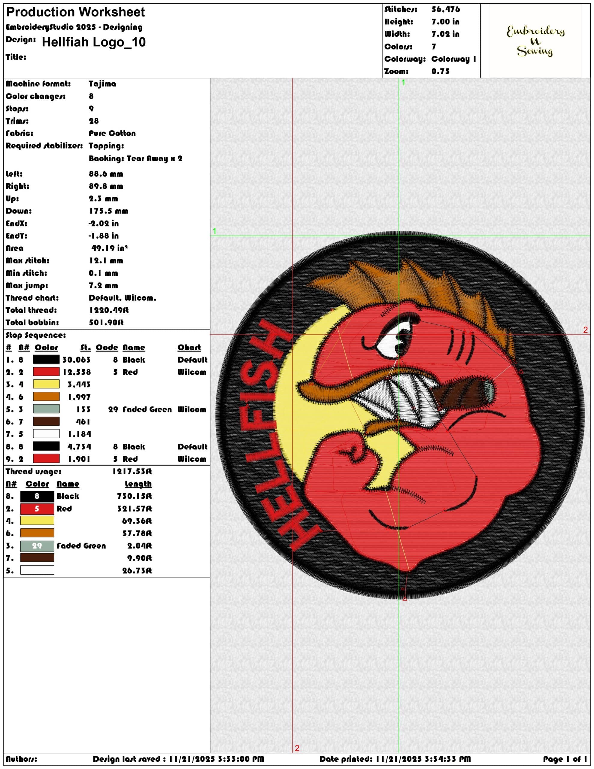 Hellfish Logo- Elegant embroidery design file - instant download — view 3