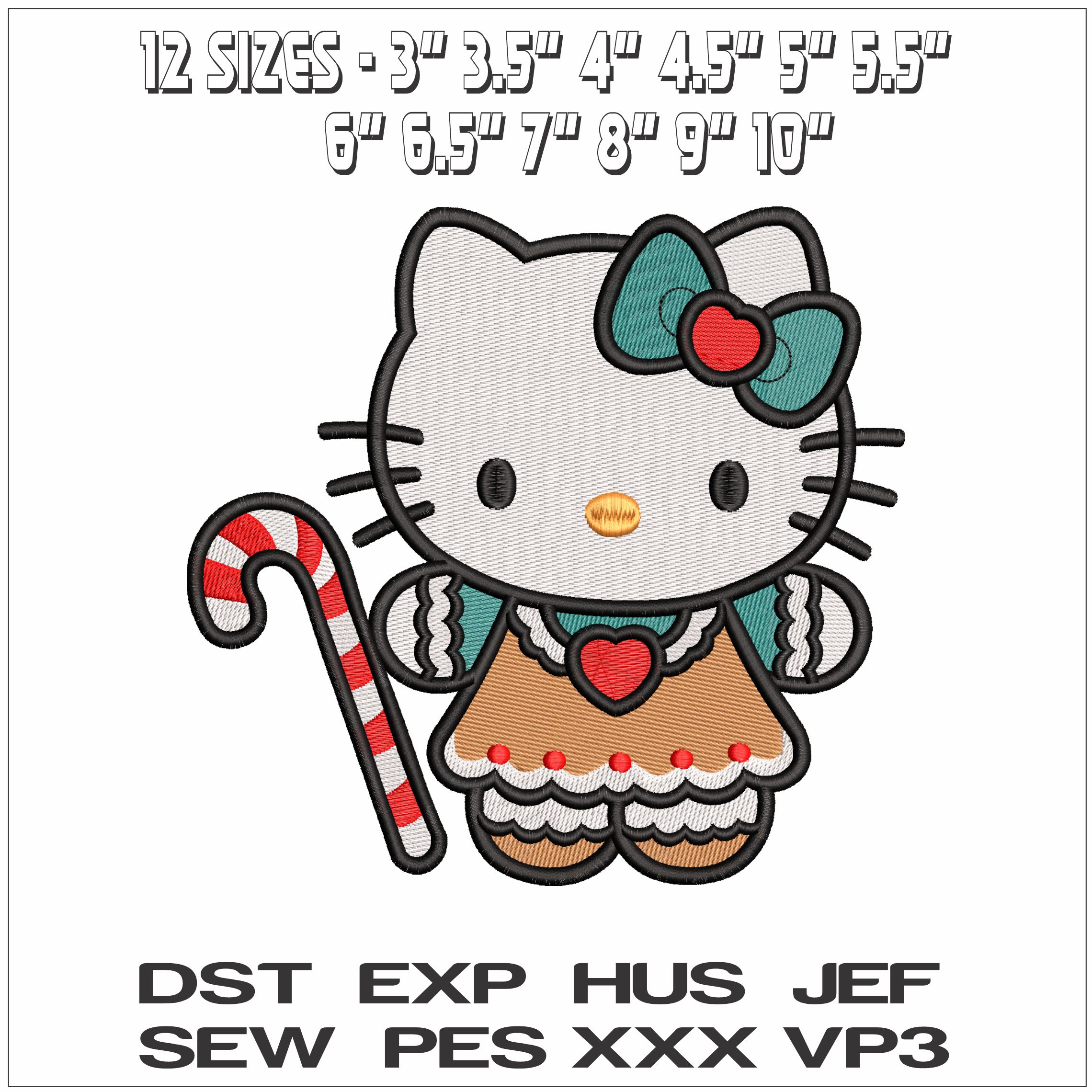 Hello Kitty Christmas Candy Cane- Elegant embroidery design file - instant download — view 2