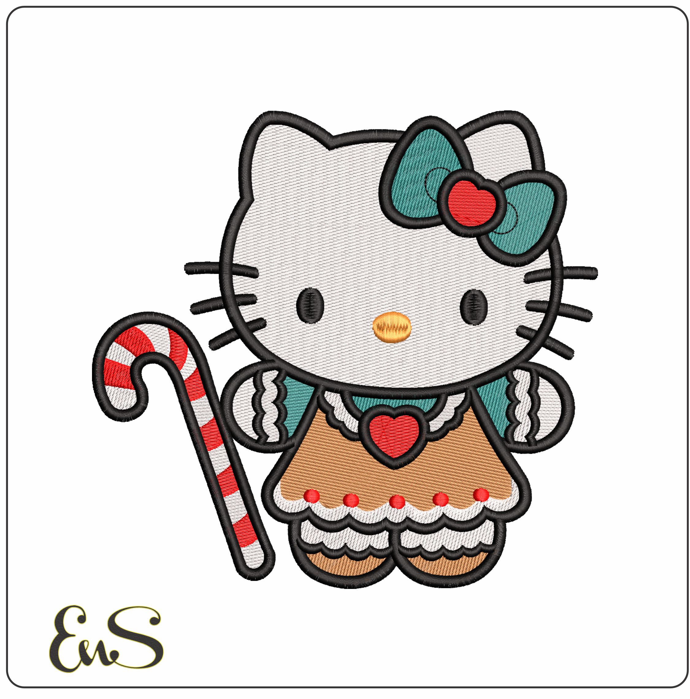 Hello Kitty Christmas Candy Cane- Elegant embroidery design file - instant download