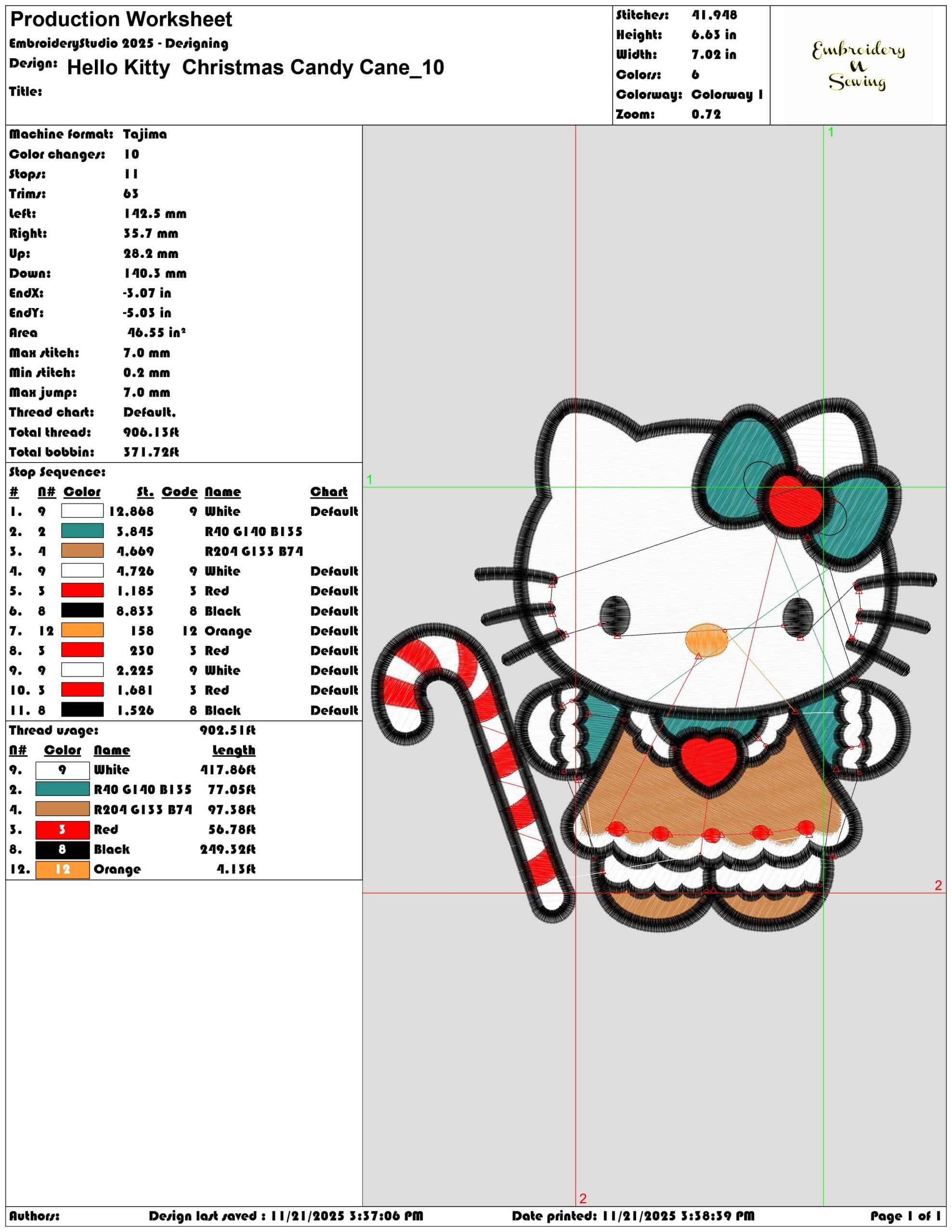 Hello Kitty Christmas Candy Cane- Elegant embroidery design file - instant download — view 3
