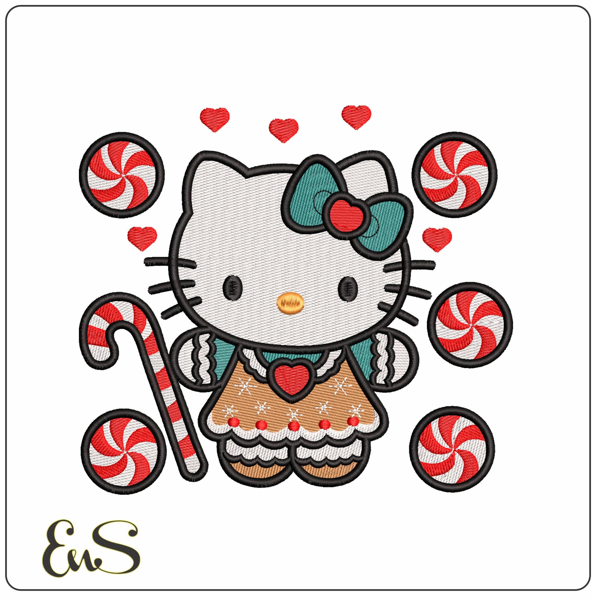 Hello Kitty Christmas Sweets- Elegant embroidery design file - instant download