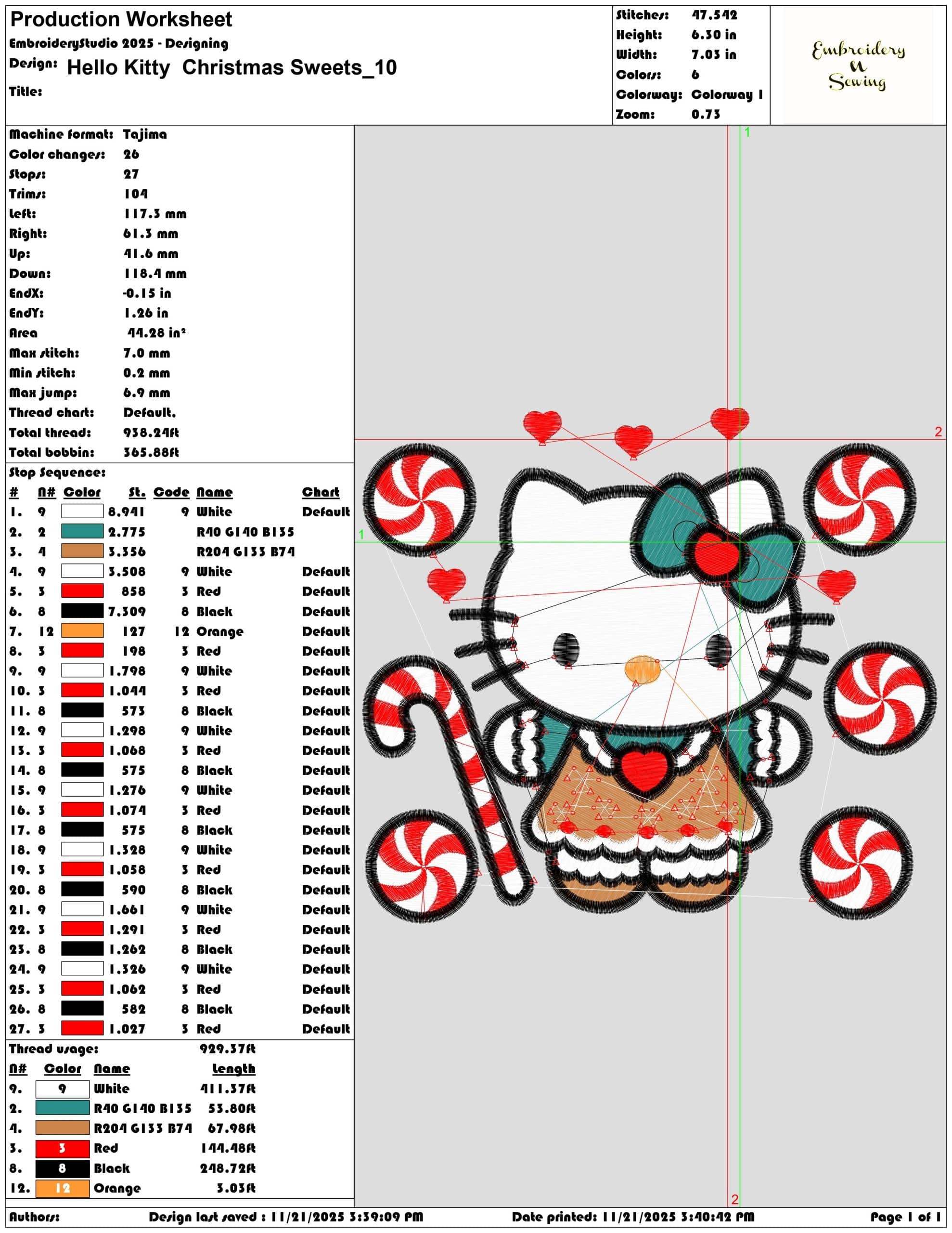 Hello Kitty Christmas Sweets- Elegant embroidery design file - instant download — view 3