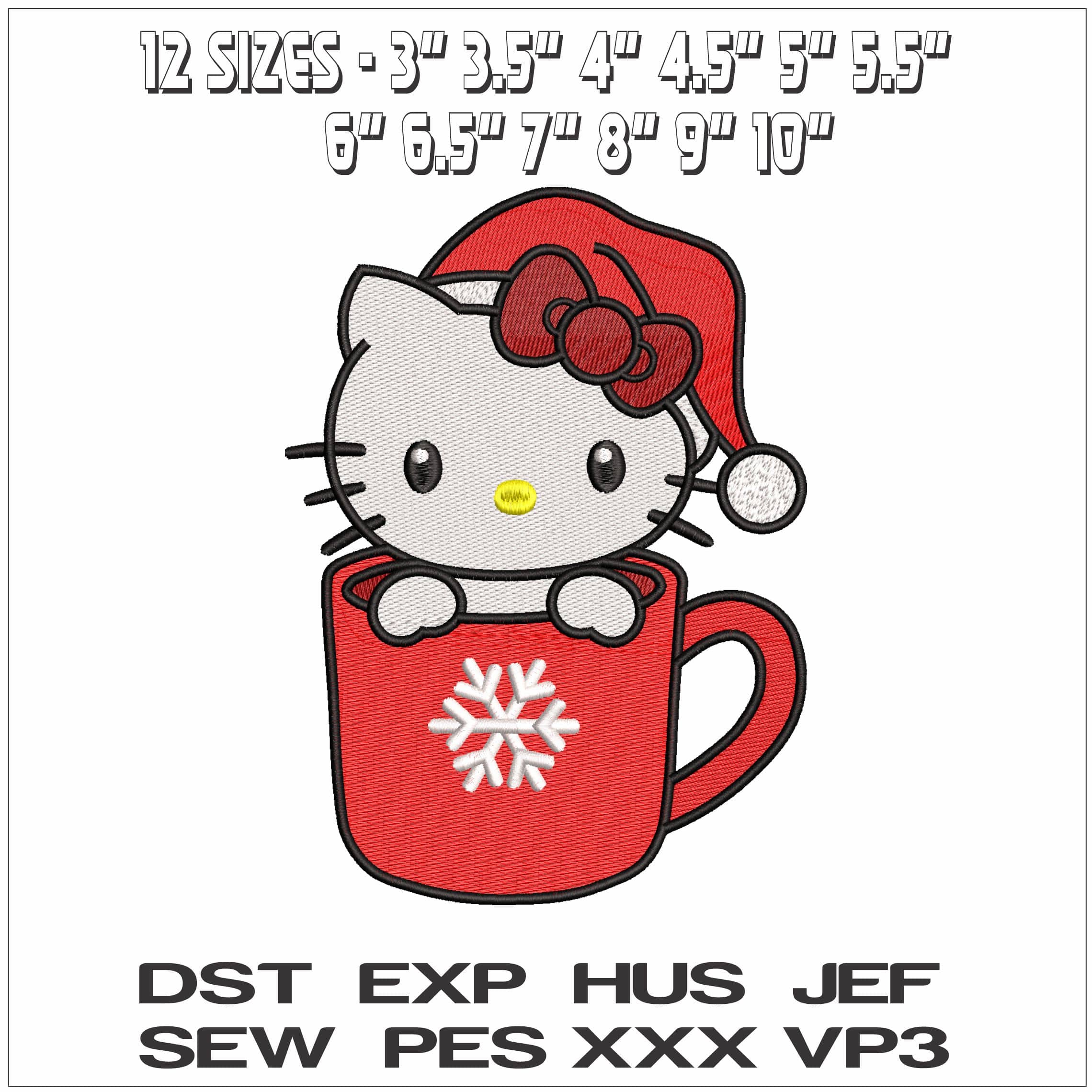 Hello Kitty Christmas Cup- Elegant embroidery design file - instant download — view 2