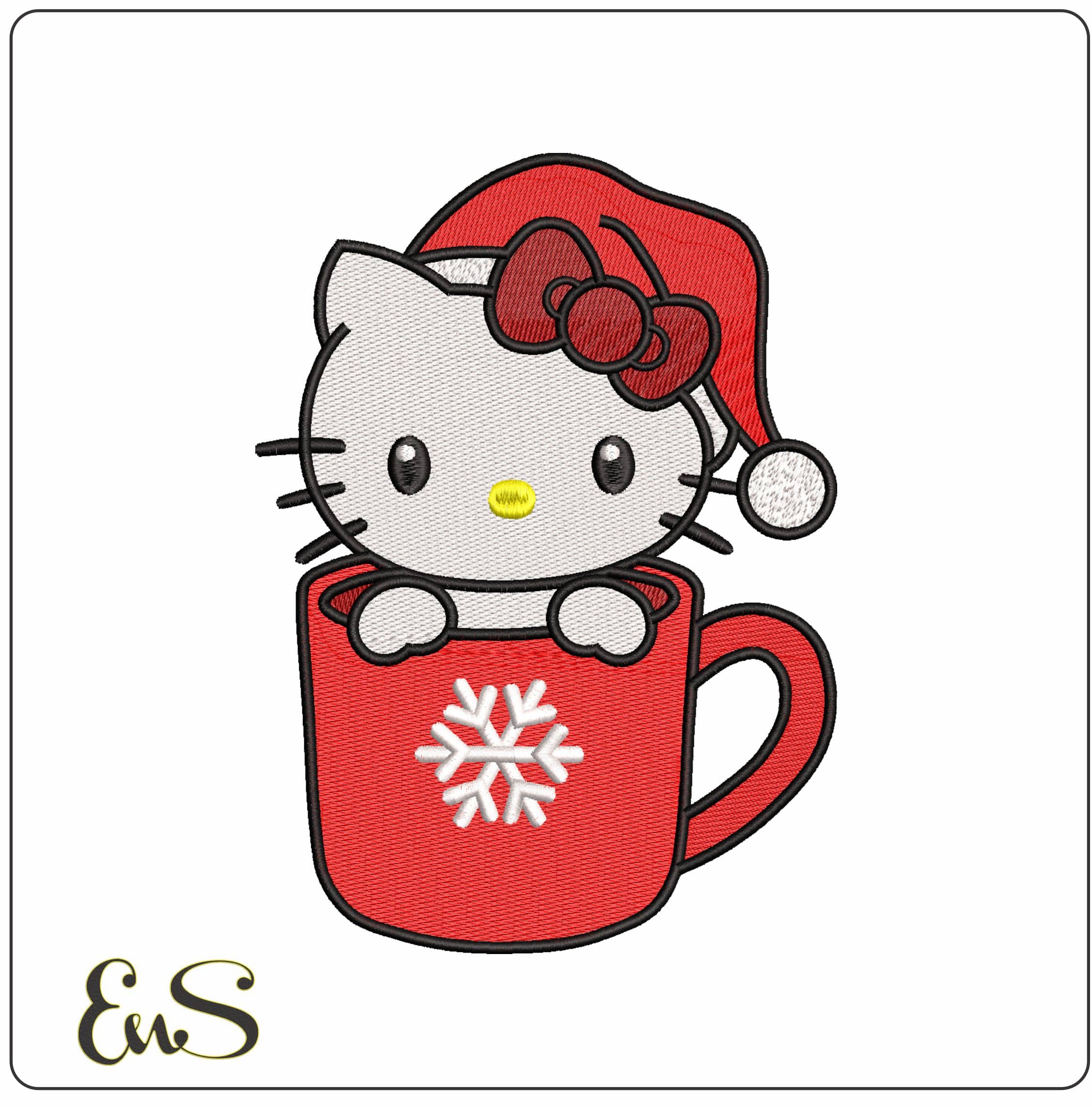Hello Kitty Christmas Cup- Elegant embroidery design file - instant download