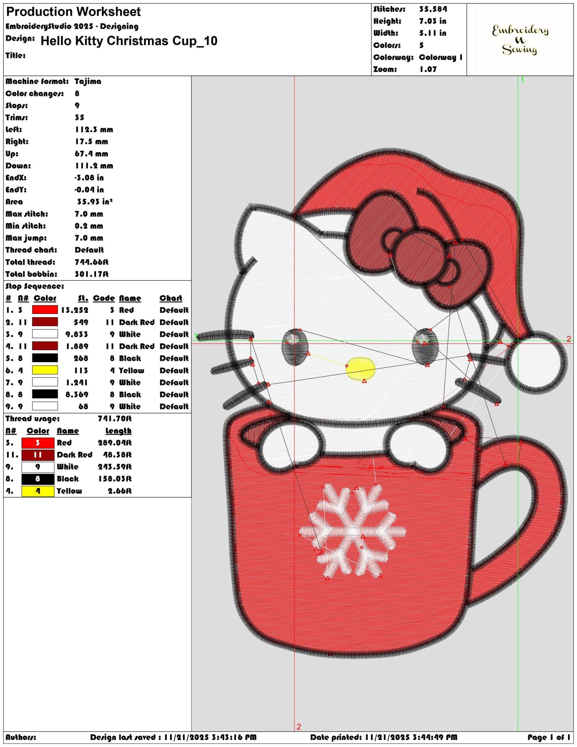 Hello Kitty Christmas Cup- Elegant embroidery design file - instant download — view 3