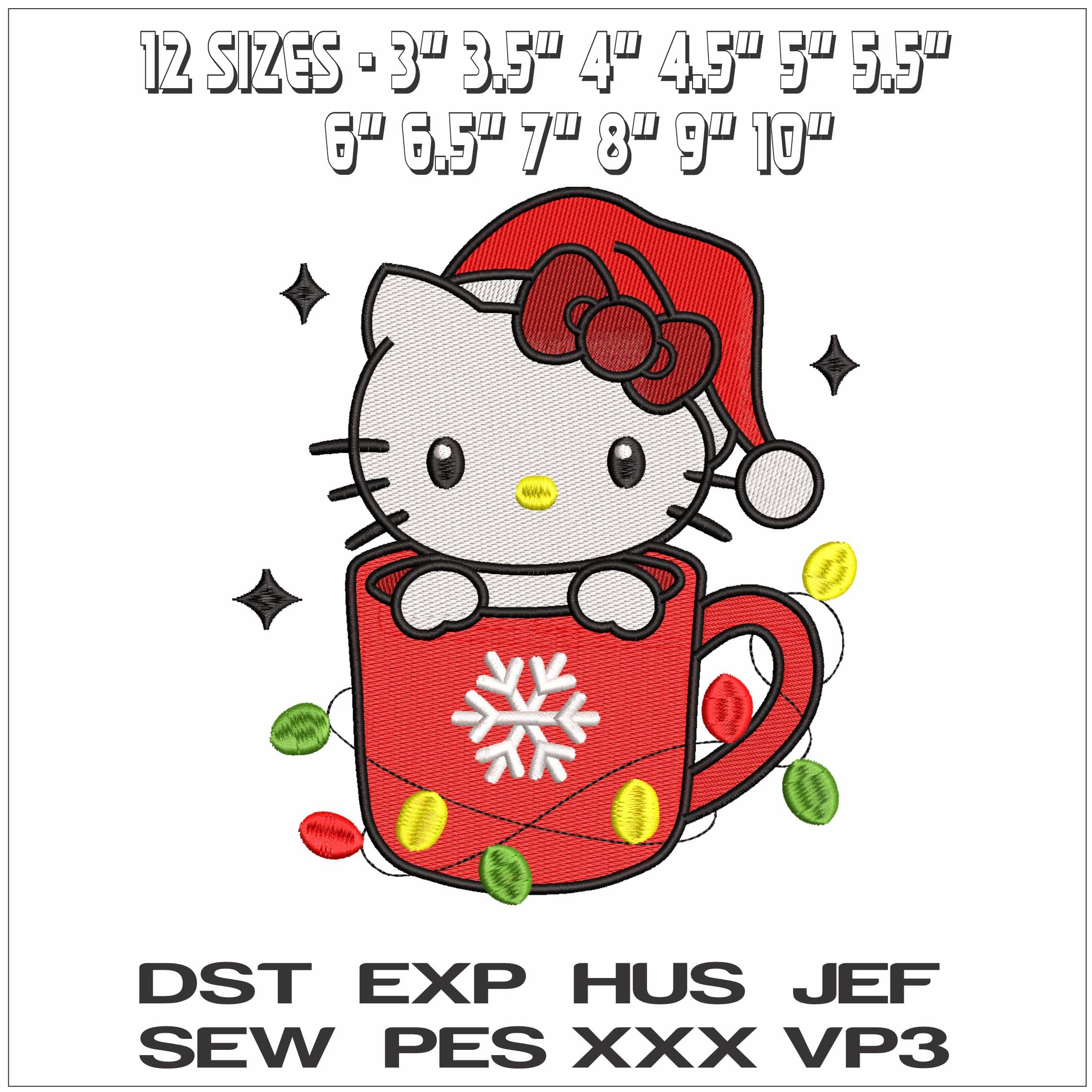 Hello Kitty Christmas Cup with Lights- Elegant embroidery design file - instant download — view 2