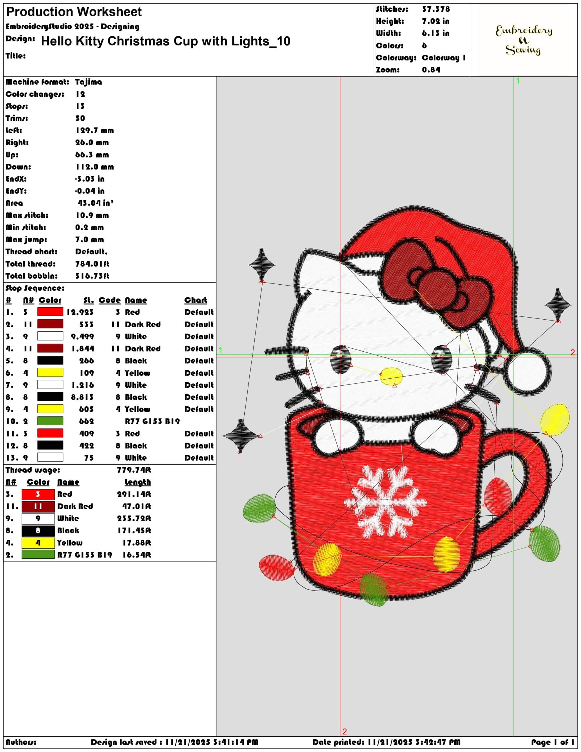Hello Kitty Christmas Cup with Lights- Elegant embroidery design file - instant download — view 3