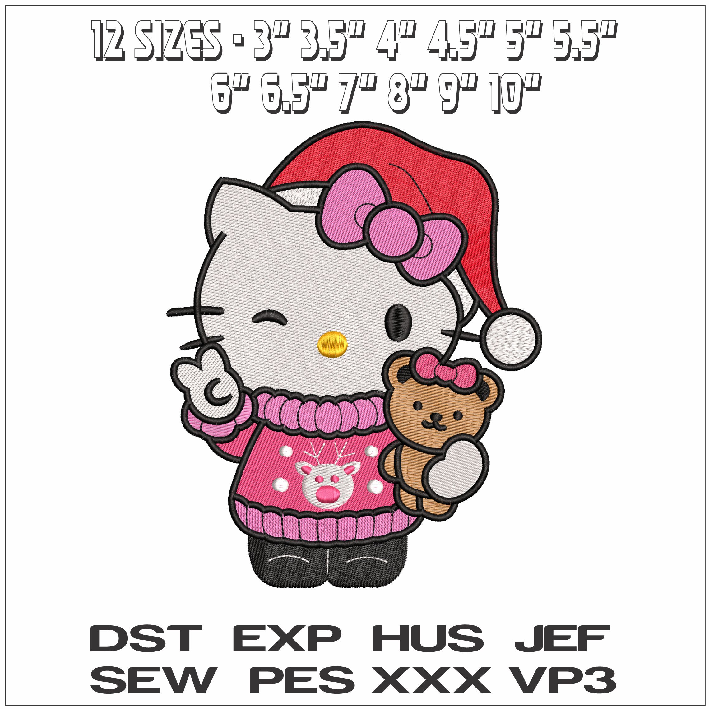 Hello Kitty Christmas Outfit- Elegant embroidery design file - instant download — view 2