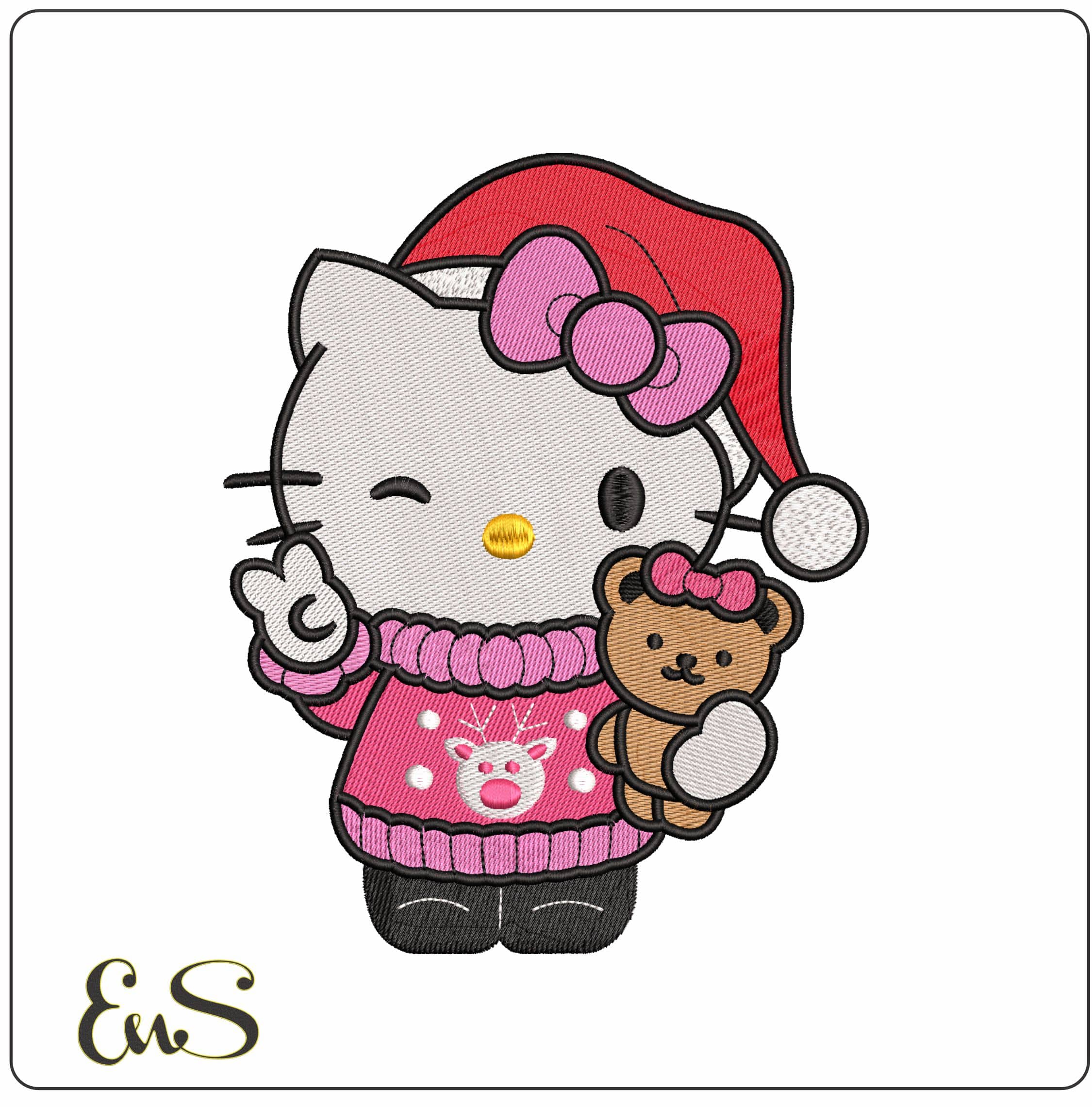 Hello Kitty Christmas Outfit- Elegant embroidery design file - instant download