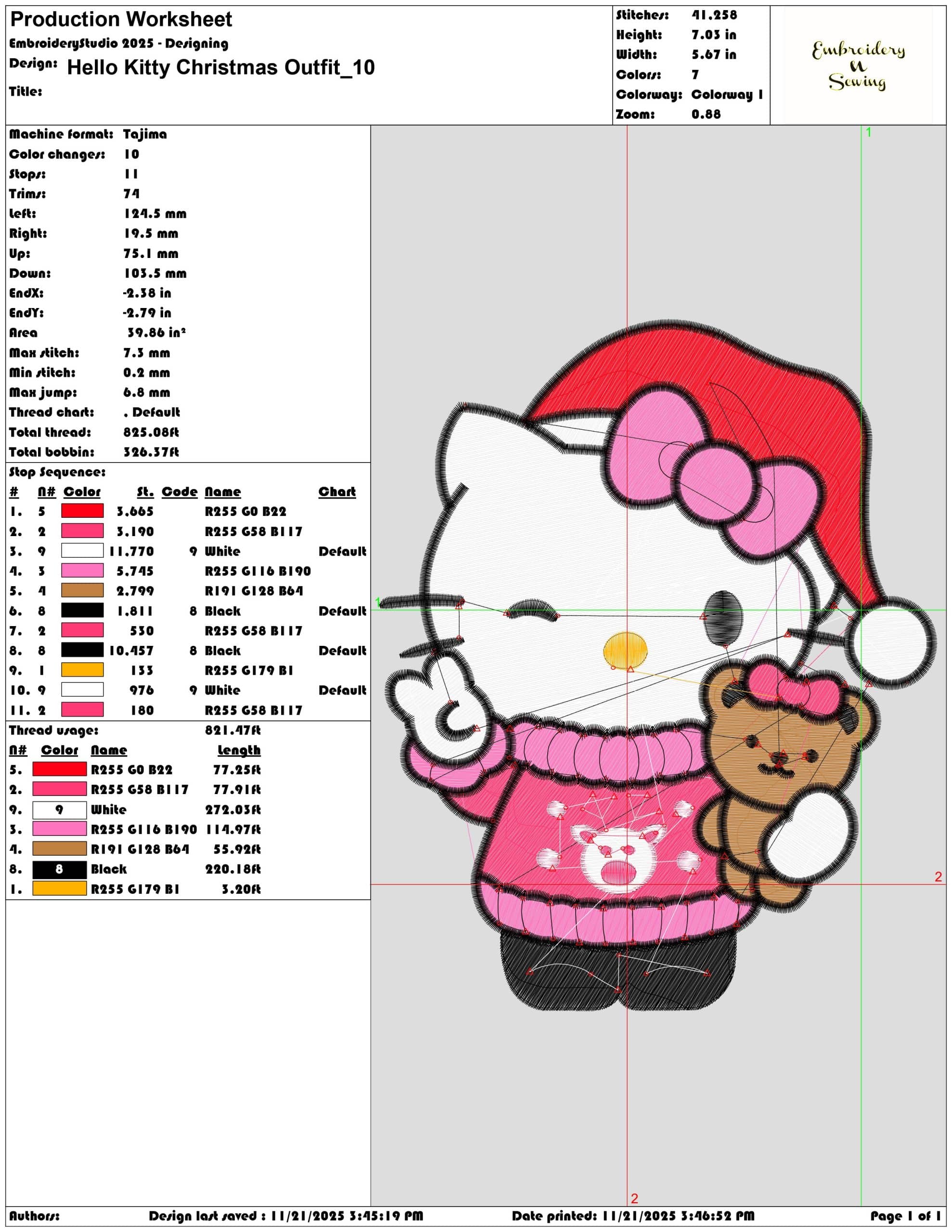 Hello Kitty Christmas Outfit- Elegant embroidery design file - instant download — view 3
