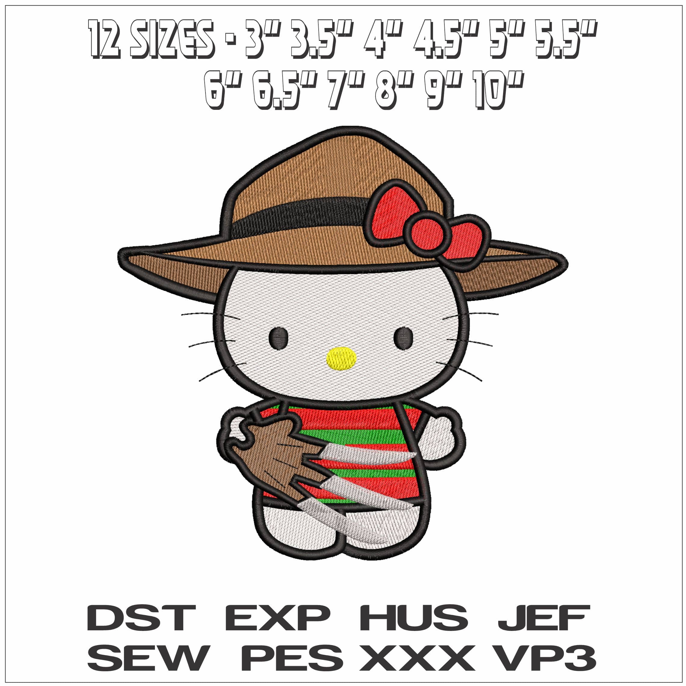 Hello Kitty Krueger Slashers- Elegant embroidery design file - instant download — view 2