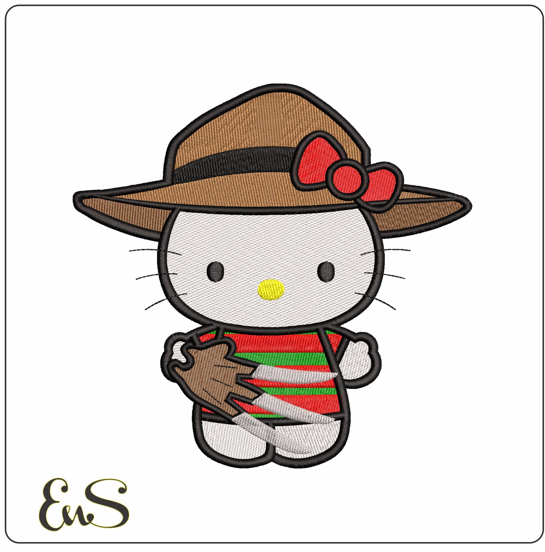Hello Kitty Krueger Slashers- Elegant embroidery design file - instant download