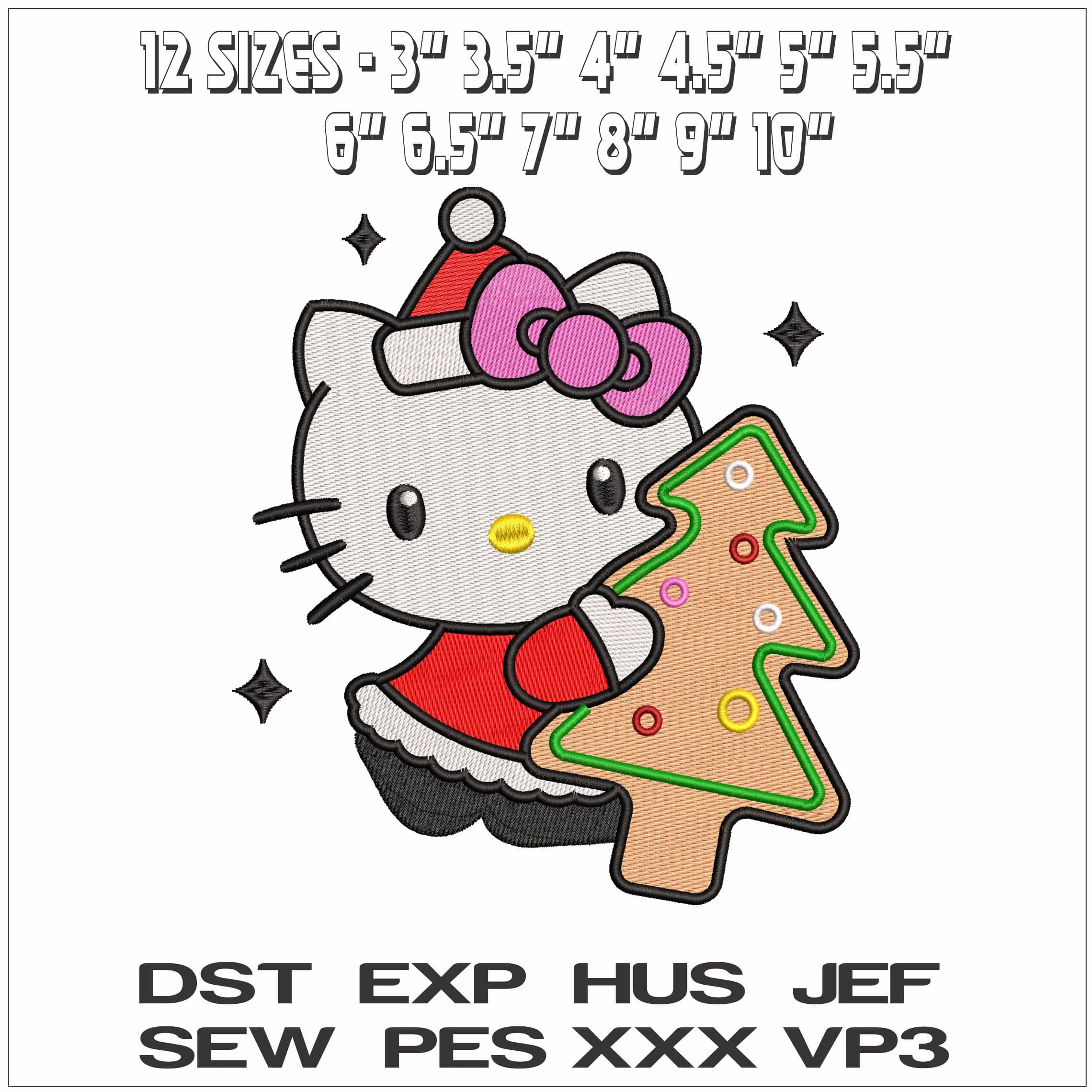 Hello Kitty with Gingerbread Xmas Tree- Elegant embroidery design file - instant download — view 2