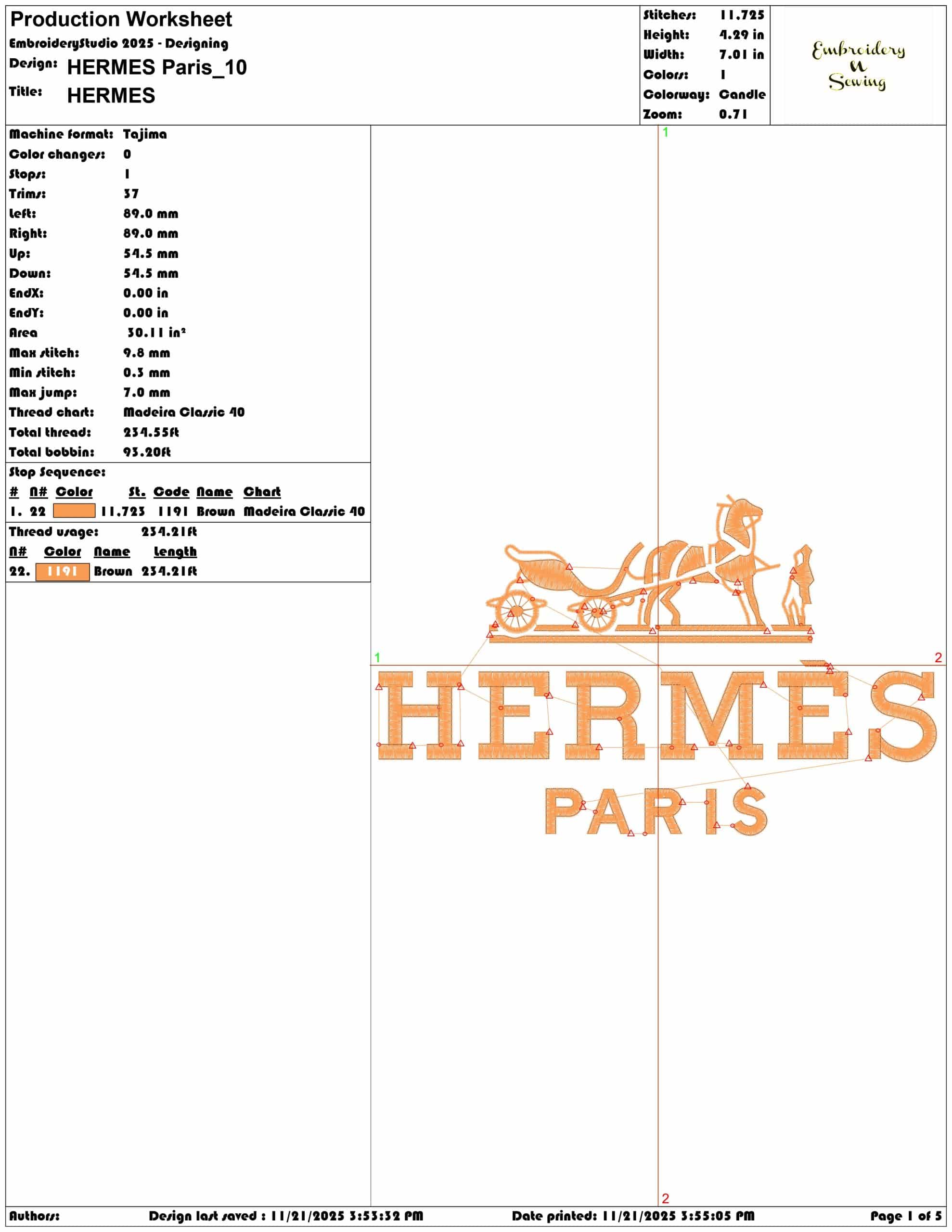 HERMES Paris- Elegant embroidery design file - instant download — view 3