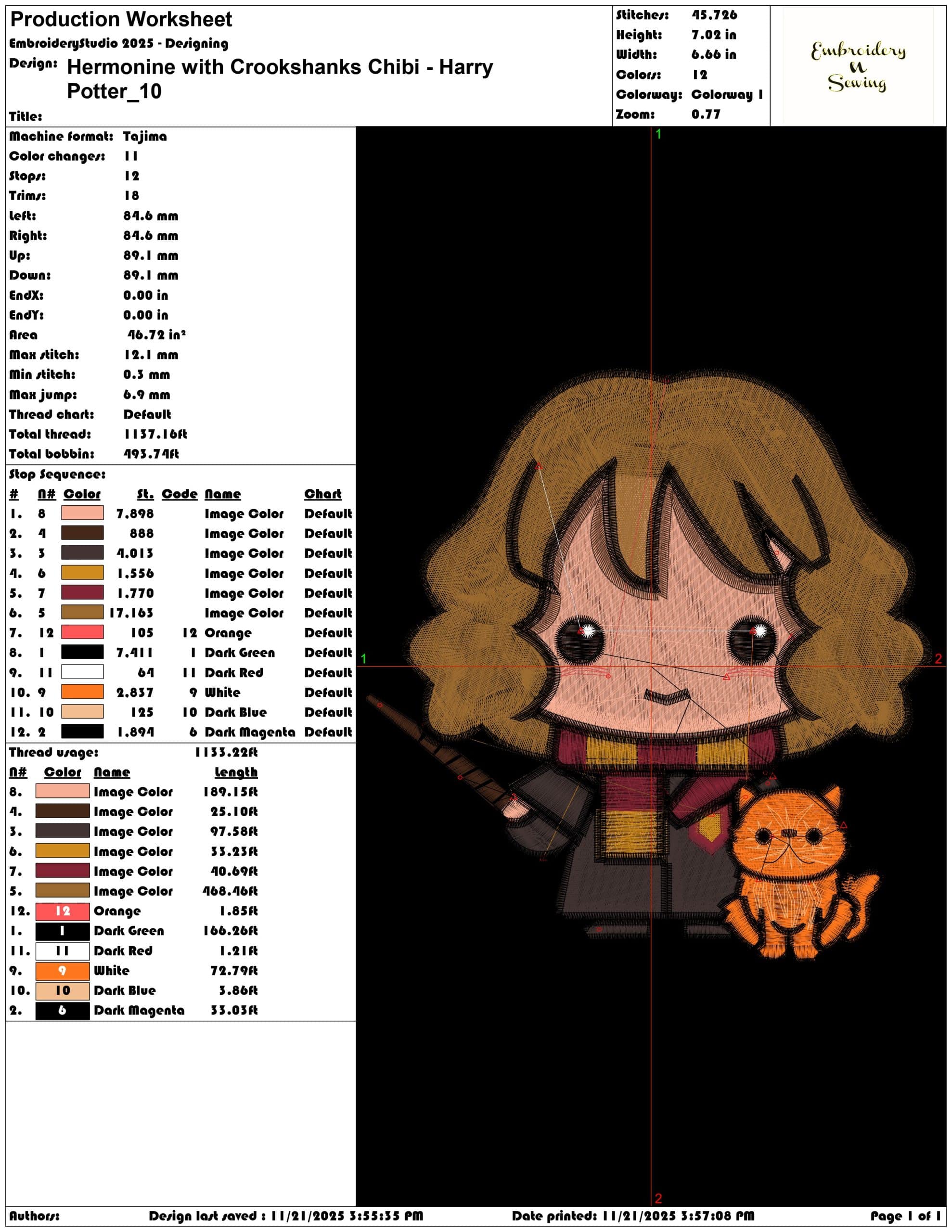 Hermonine with Crookshanks Chibi Harry Potter- Elegant embroidery design file - instant download — view 3