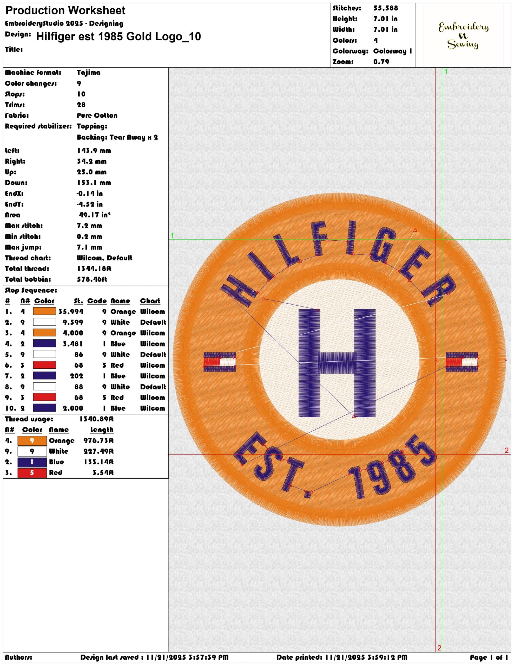 Hilfiger est 1985 Gold Logo- Elegant embroidery design file - instant download — view 3
