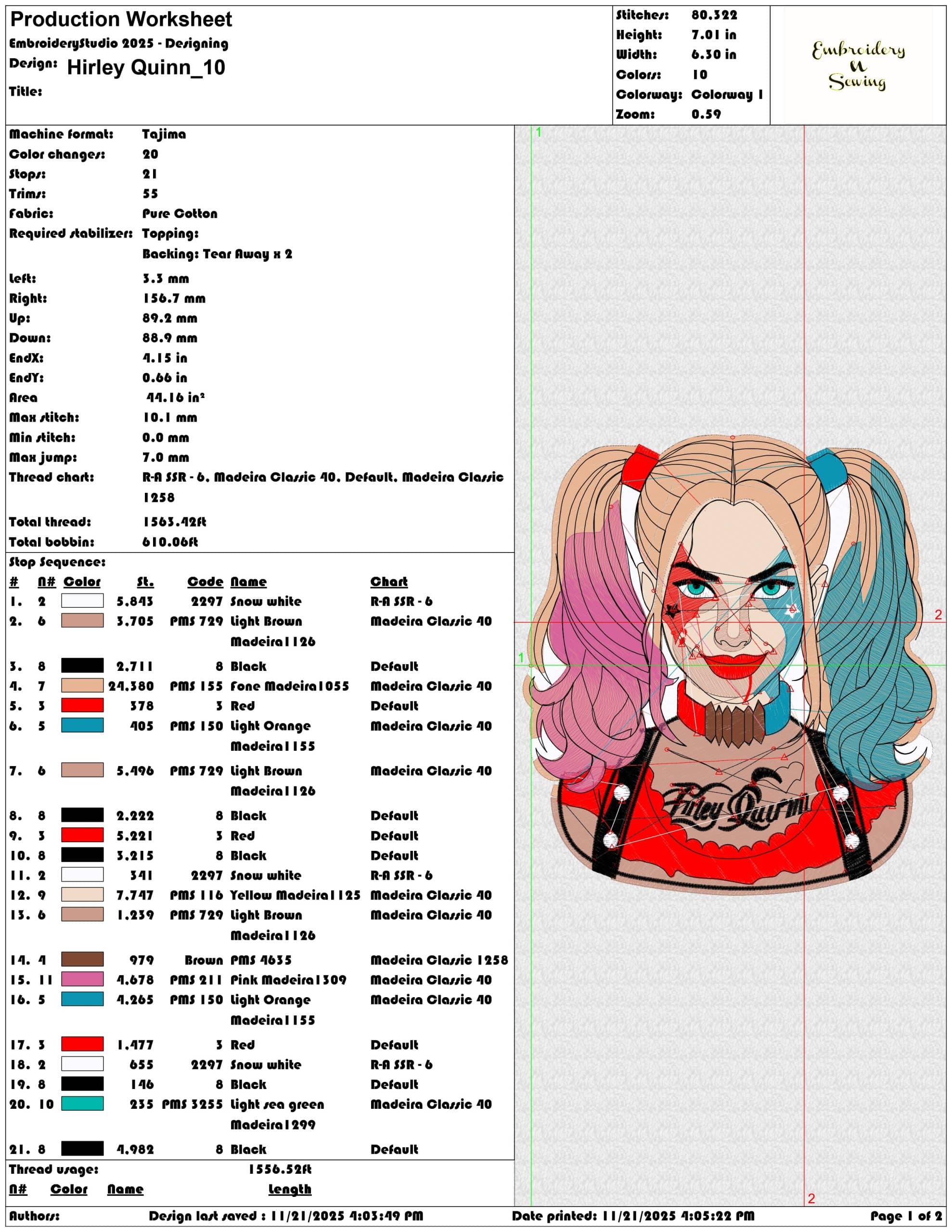 Hirley Quinn- Elegant embroidery design file - instant download — view 3