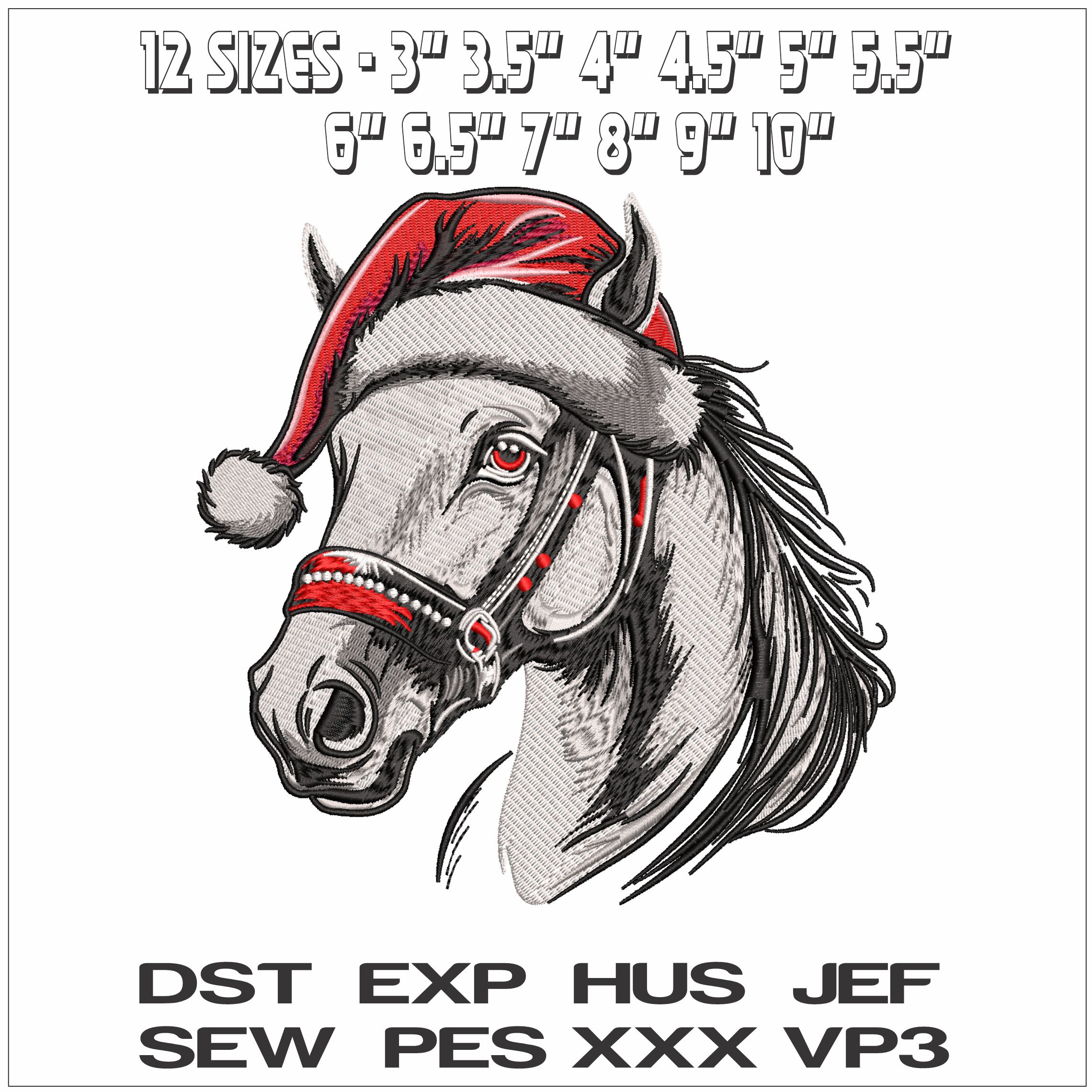 Horse with Xmas Hat- Elegant embroidery design file - instant download — view 2