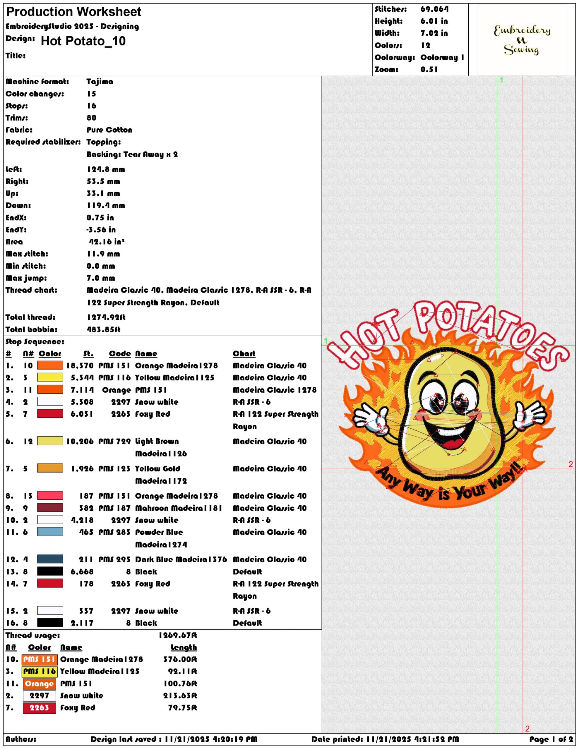 Hot Potato- Elegant embroidery design file - instant download — view 3